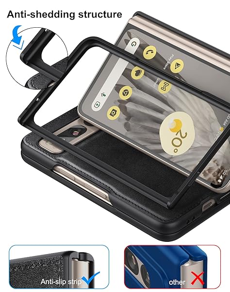 Foluu Foluu Ultra Thin Leather Case for Google Pixel Fold 2023 Durable Protective Cover Slim Design Black - View 7 of 10