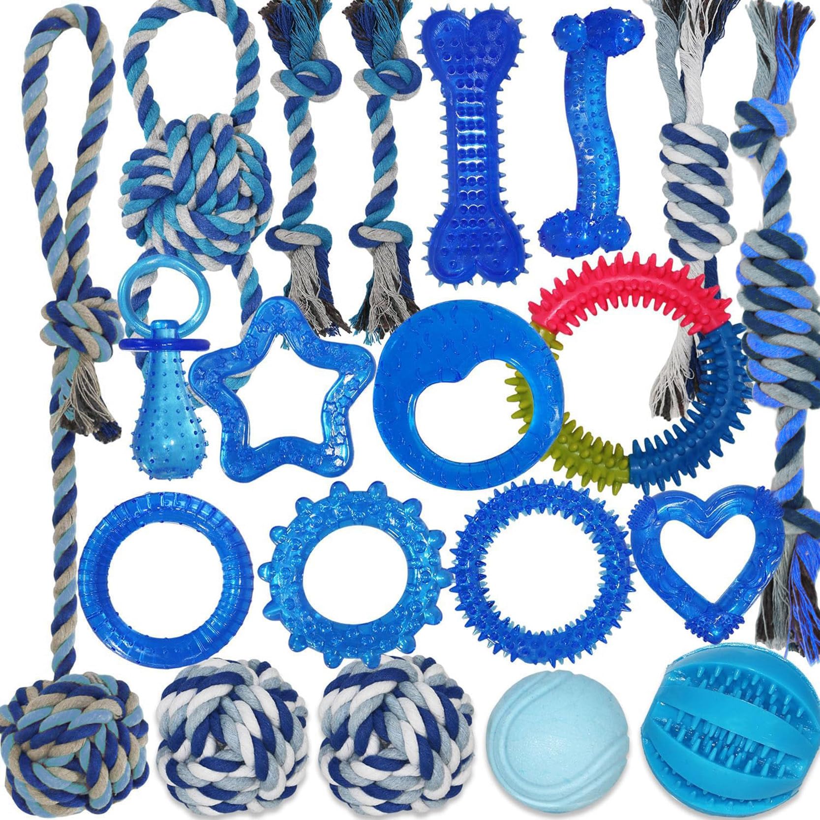 PawsAion PawsAion 20 Pack Puppy Toys Set Interactive Chew Toys for Teething Small Breeds Tough Rope and Soft Rubber Bundle