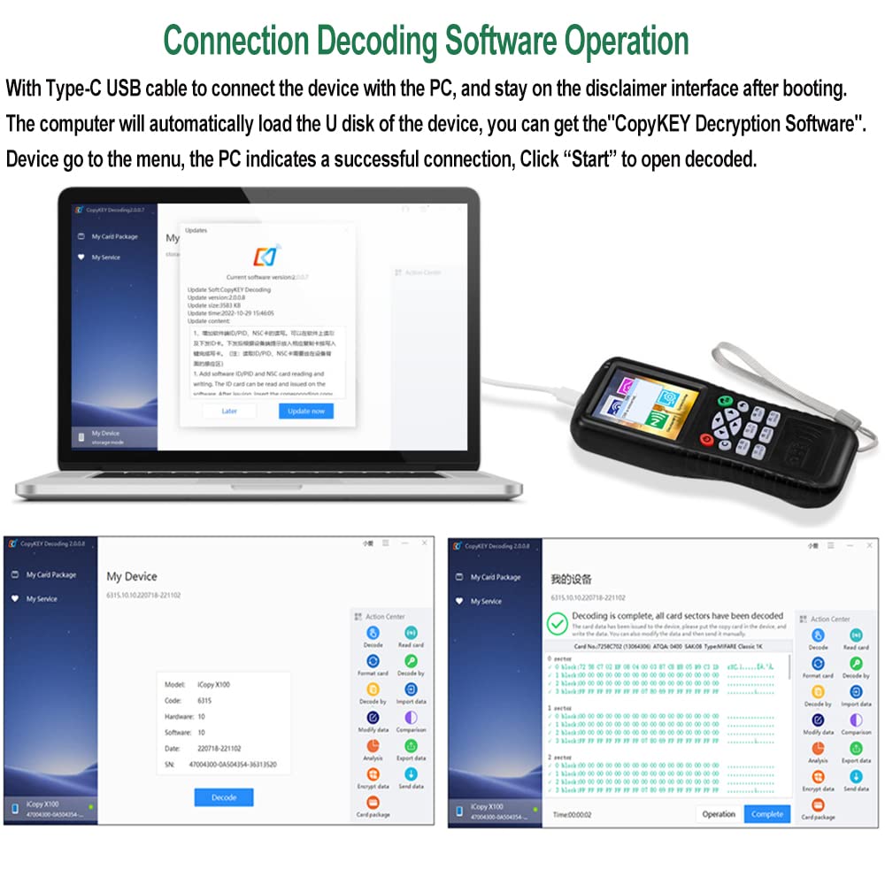 jasugKEY jasugKEY Multi Frequencies RFID Reader Writer Duplicator Smart Card Programmer Access Control Card Decoder with Writable Key Fobs and Free Software - View 4 of 8