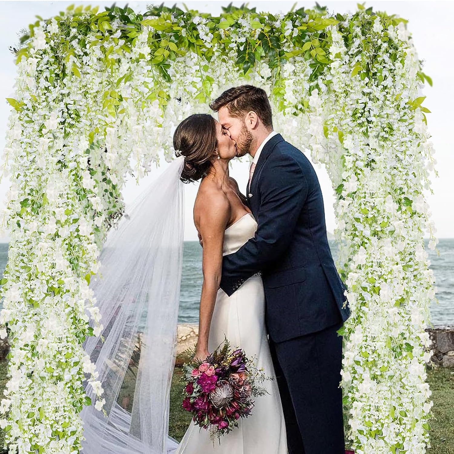 ZINHO ZINHO 60 Branches Artificial White Wisteria Flowers Garland for Wedding Party Garden Home Decor - View 3 of 8