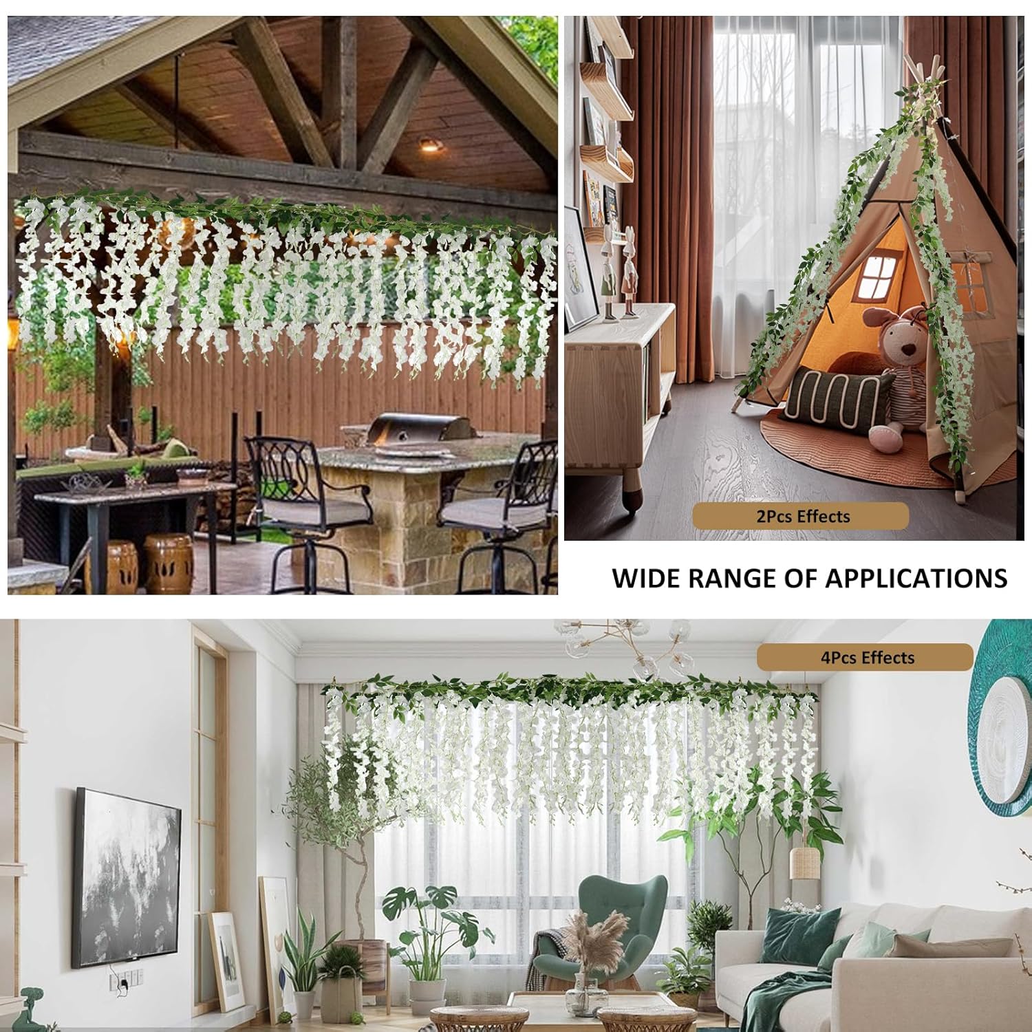 ZINHO ZINHO 60 Branches Artificial White Wisteria Flowers Garland for Wedding Party Garden Home Decor - View 6 of 8