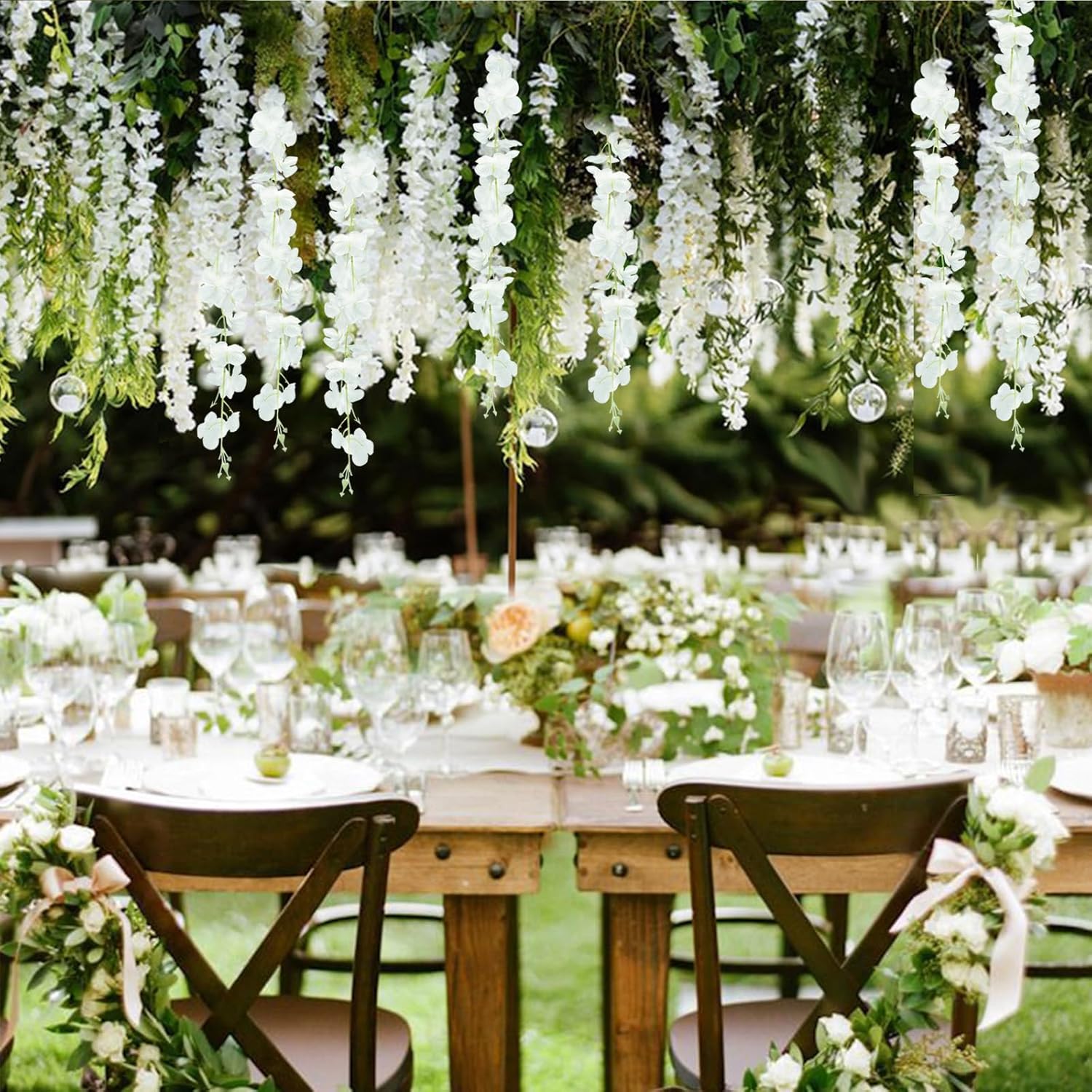 ZINHO ZINHO 60 Branches Artificial White Wisteria Flowers Garland for Wedding Party Garden Home Decor - View 7 of 8