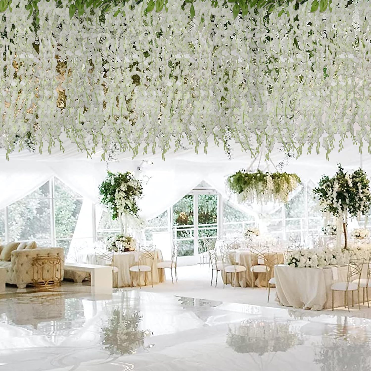 ZINHO ZINHO 60 Branches Artificial White Wisteria Flowers Garland for Wedding Party Garden Home Decor - View 8 of 8