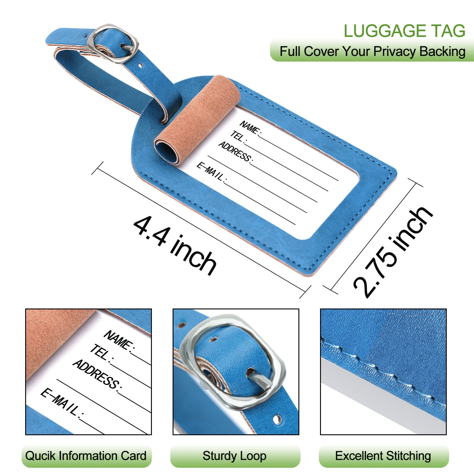 PASCACOO Passport Holder with Luggage Tag RFID Blocking Leather Case Travel Essentials for Men and Women Blue - View 3 of 9