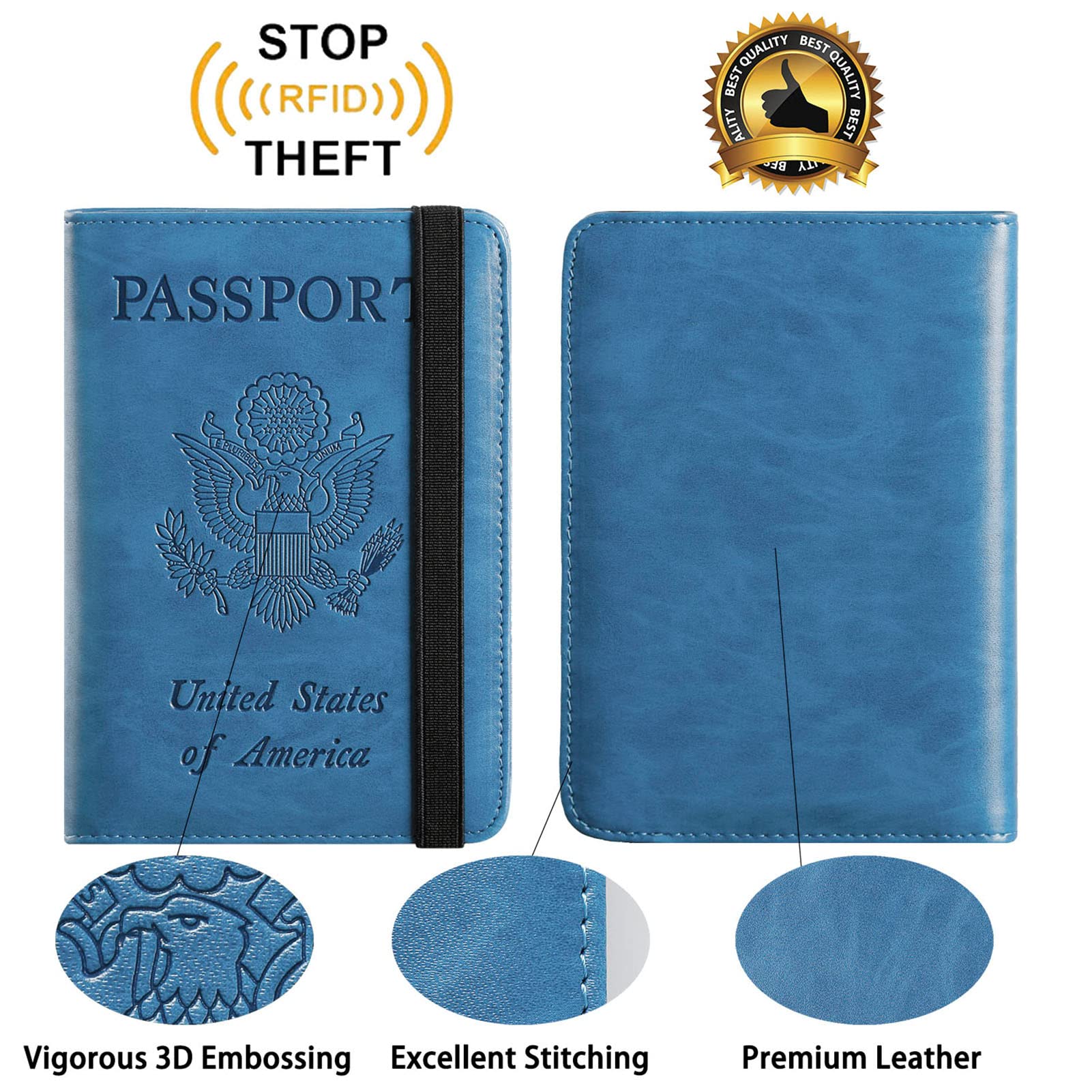 PASCACOO Passport Holder with Luggage Tag RFID Blocking Leather Case Travel Essentials for Men and Women Blue - View 5 of 9