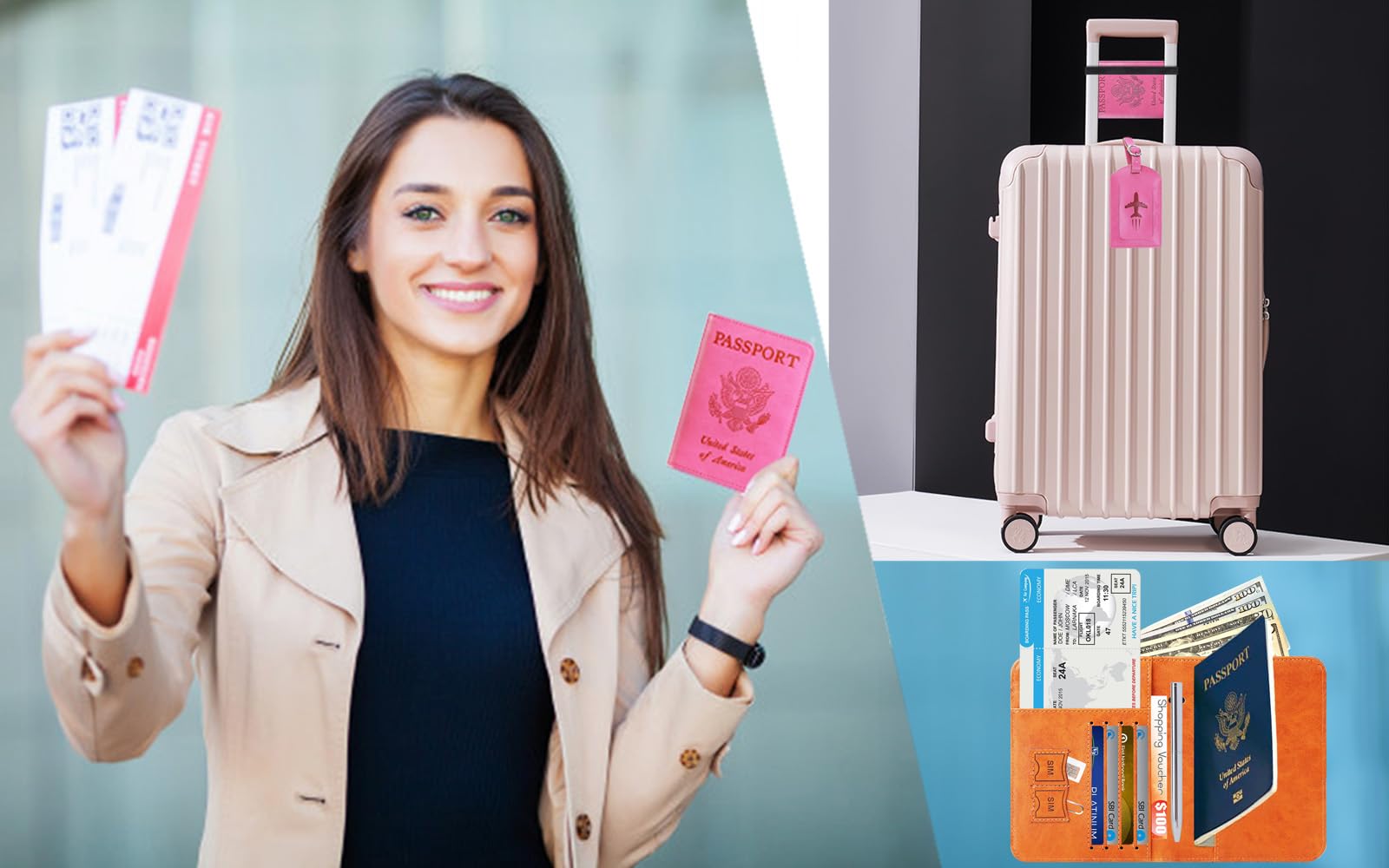 PASCACOO Passport Holder with Luggage Tag RFID Blocking Leather Case Travel Essentials for Men and Women Blue - View 7 of 9