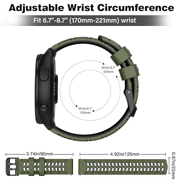 OVERSTEP OVERSTEP Soft Silicone 22mm Replacement Strap for Garmin Vivoactive 4 Venu 2 Forerunner 255 265 Samsung Gear S3 Galaxy Watch 3 46mm - View 7 of 9
