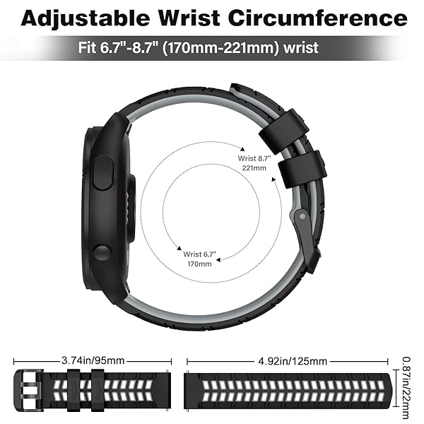 OVERSTEP OVERSTEP Soft Silicone 22mm Replacement Strap for Garmin Vivoactive 4 Venu 2 Forerunner 255 265 Samsung Gear S3 Galaxy Watch 3 - View 7 of 9