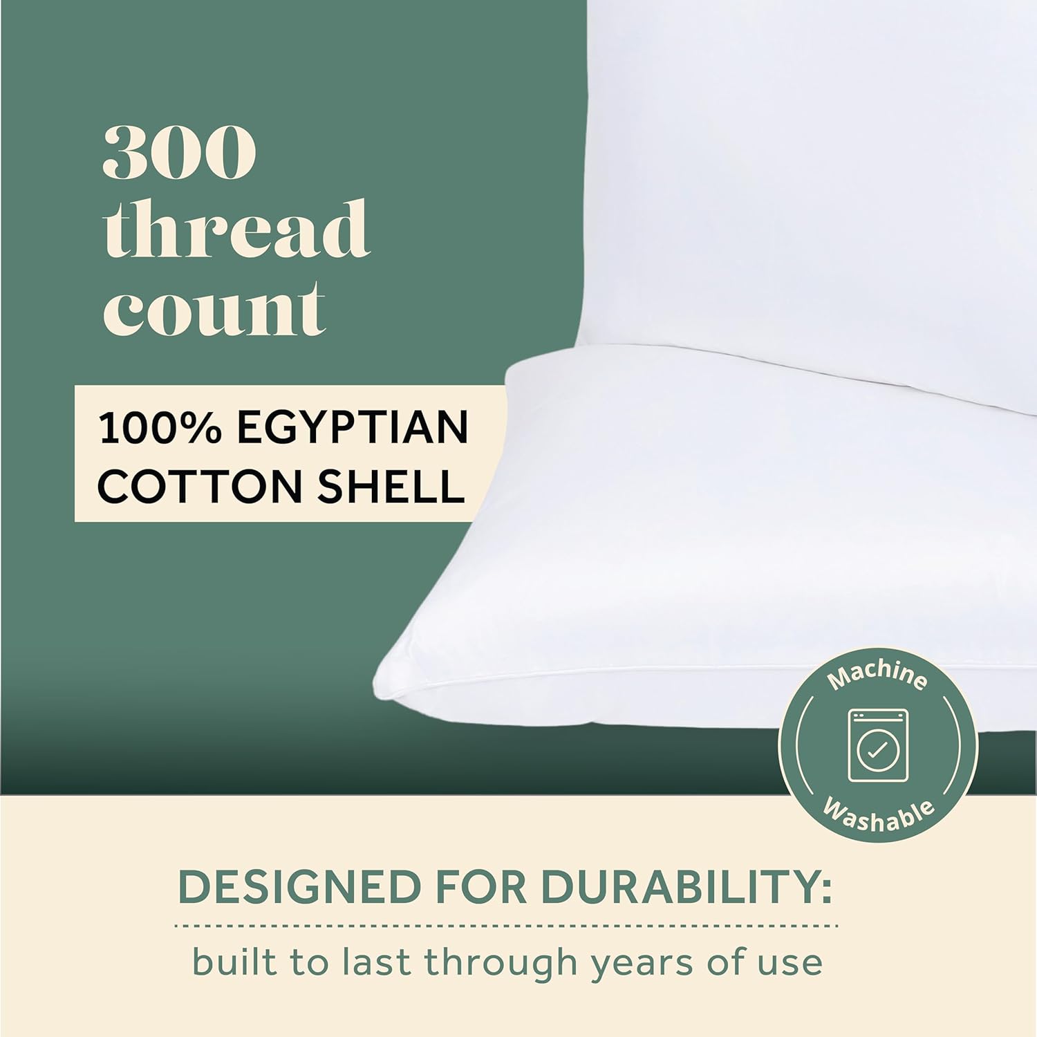 ComfyDown ComfyDown 50/50 Down Feather Blend ComfyDream Bed Pillow Queen Size Egyptian Cotton Cover Made in USA for Ultimate Sleep Comfort - View 3 of 6