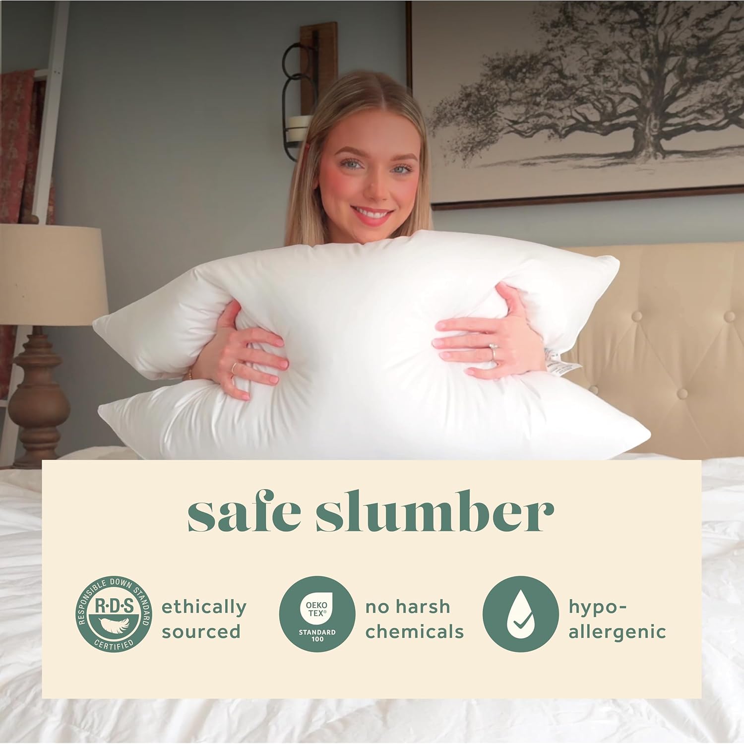 ComfyDown ComfyDown 50/50 Down Feather Blend ComfyDream Bed Pillow Queen Size Egyptian Cotton Cover Made in USA for Ultimate Sleep Comfort - View 4 of 6