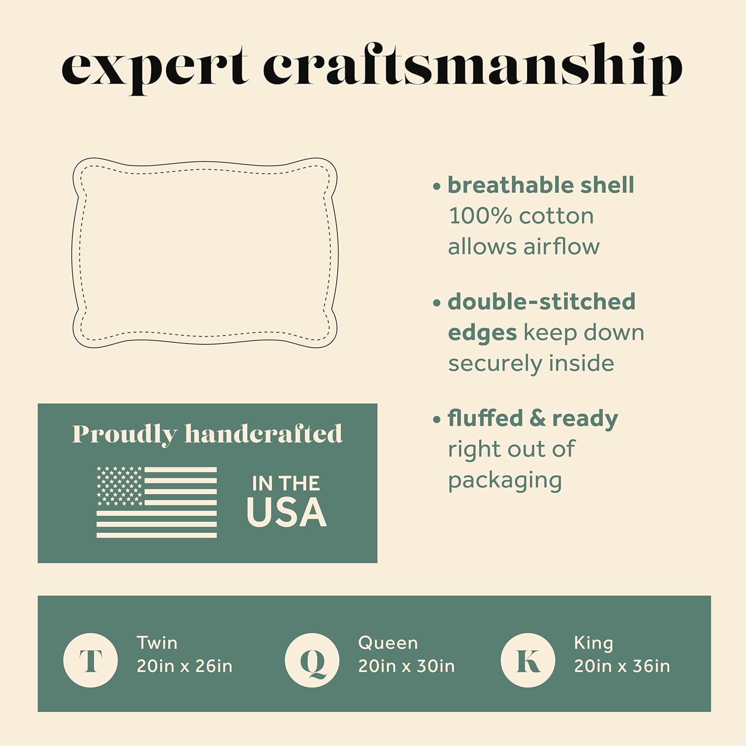 ComfyDown ComfyDown 50/50 Down Feather Blend ComfyDream Bed Pillow Queen Size Egyptian Cotton Cover Made in USA for Ultimate Sleep Comfort - View 6 of 6