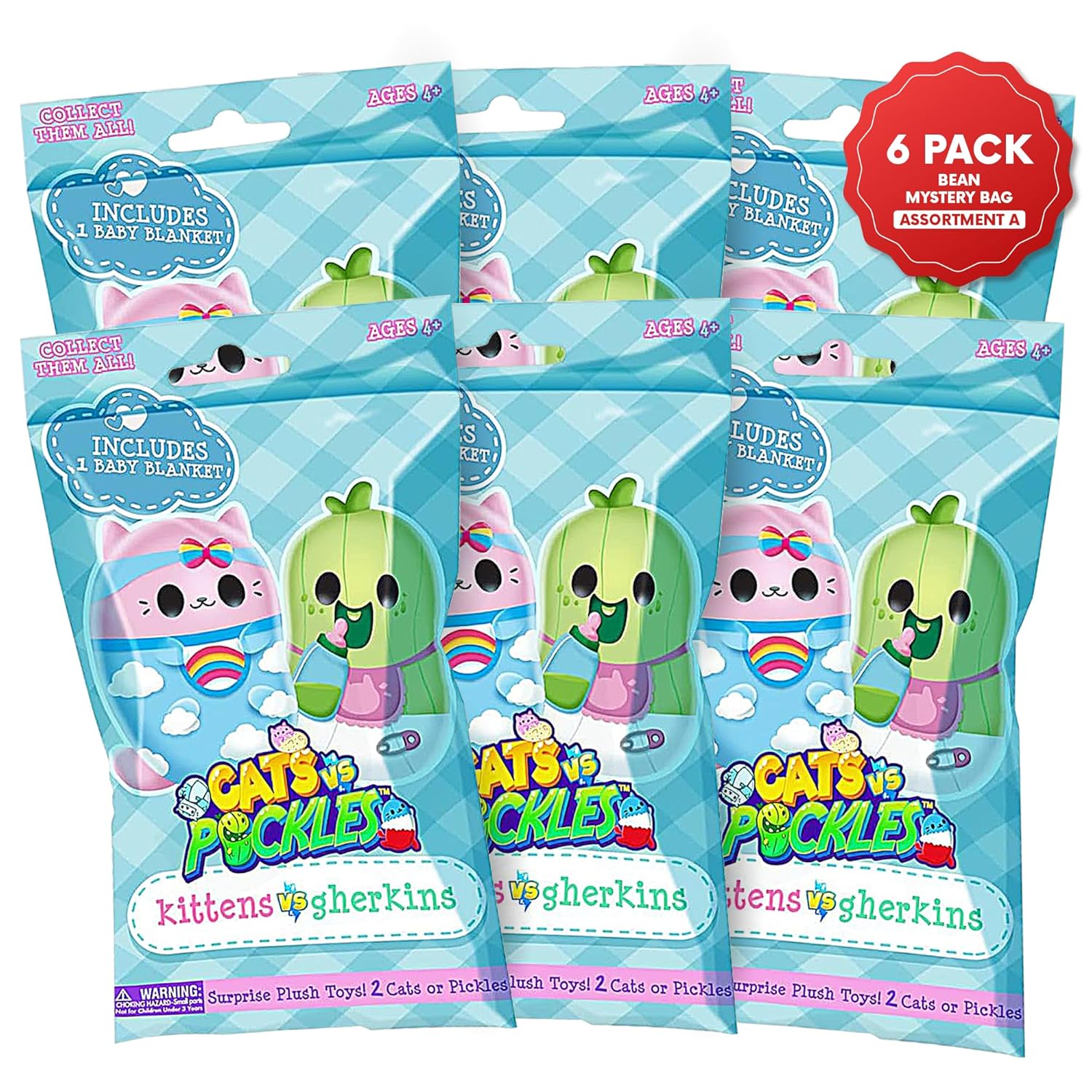 Cats vs Pickles Kittens vs Gherkins Mystery Bag with 2 Pairs of 3 Inch Bean Filled Plushies Perfect for Kids Collectible Fidget and Sensory Toys - View 2 of 5