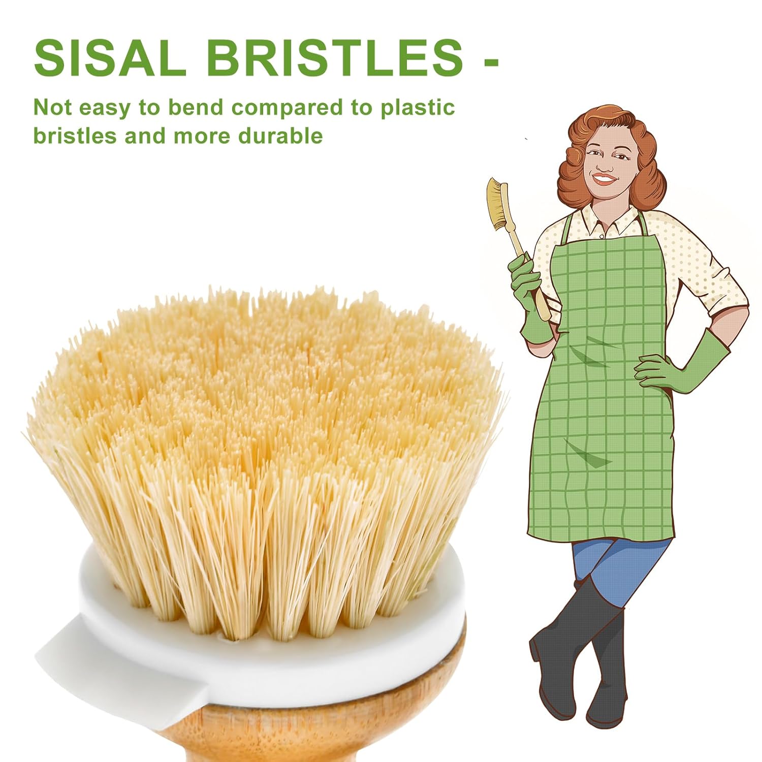 SUBEKYU SUBEKYU Bamboo Dish Brush with Soap Dispenser Natural Wooden Kitchen Scrubber for Dishes Pans Pots Built-in Scraper and Sisal Bristles - View 2 of 6