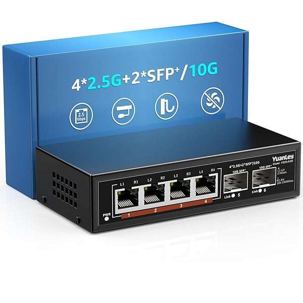 YuanLey YuanLey 6-Port 2.5G Unmanaged Ethernet Switch: Fast 2.5G Base-T & 10G SFP, VLAN, Fanless, Ideal for NAS & Wireless AP