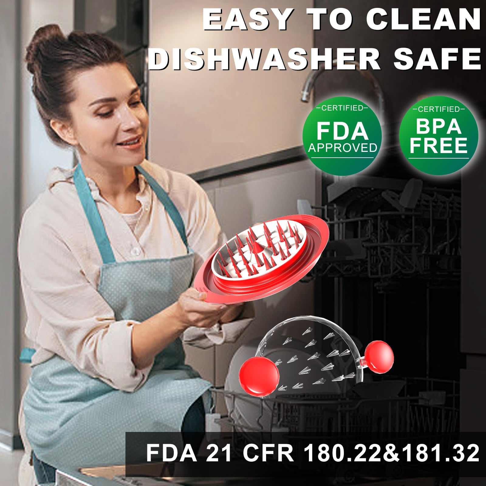 kwiwis Large Chicken Shredder Tool with Plate Ergonomic Handle Heat Resistant BPA Free Ideal for Pulled Pork Beef and Chicken Breast Red - View 2 of 9