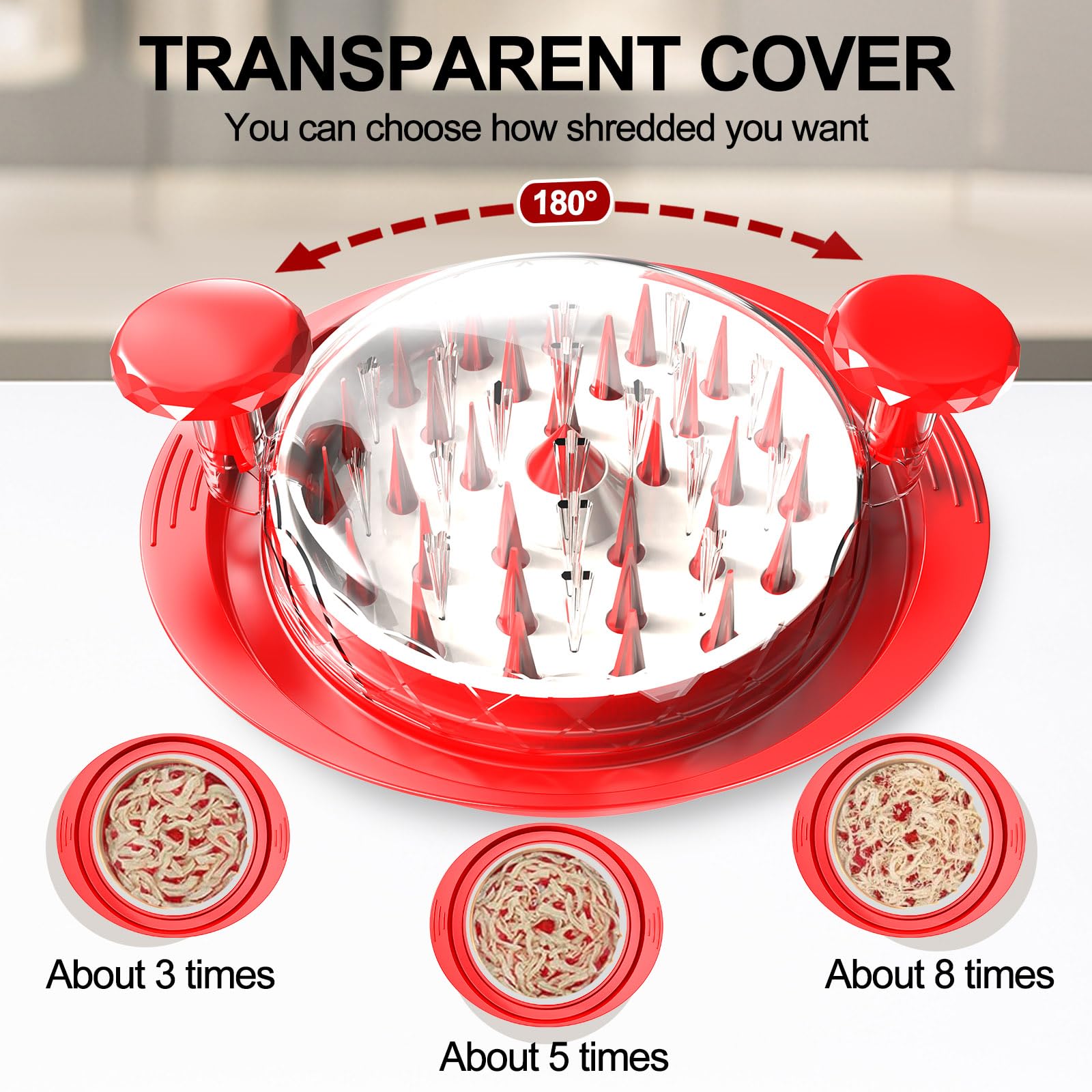 kwiwis Large Chicken Shredder Tool with Plate Ergonomic Handle Heat Resistant BPA Free Ideal for Pulled Pork Beef and Chicken Breast Red - View 6 of 9