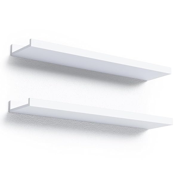 Boswillon Boswillon 23.6 Inch Floating Shelves Wall Mounted Set of 2 Modern White Wall Shelf for Bedroom Nursery Living Room Bathroom Kitchen Decor