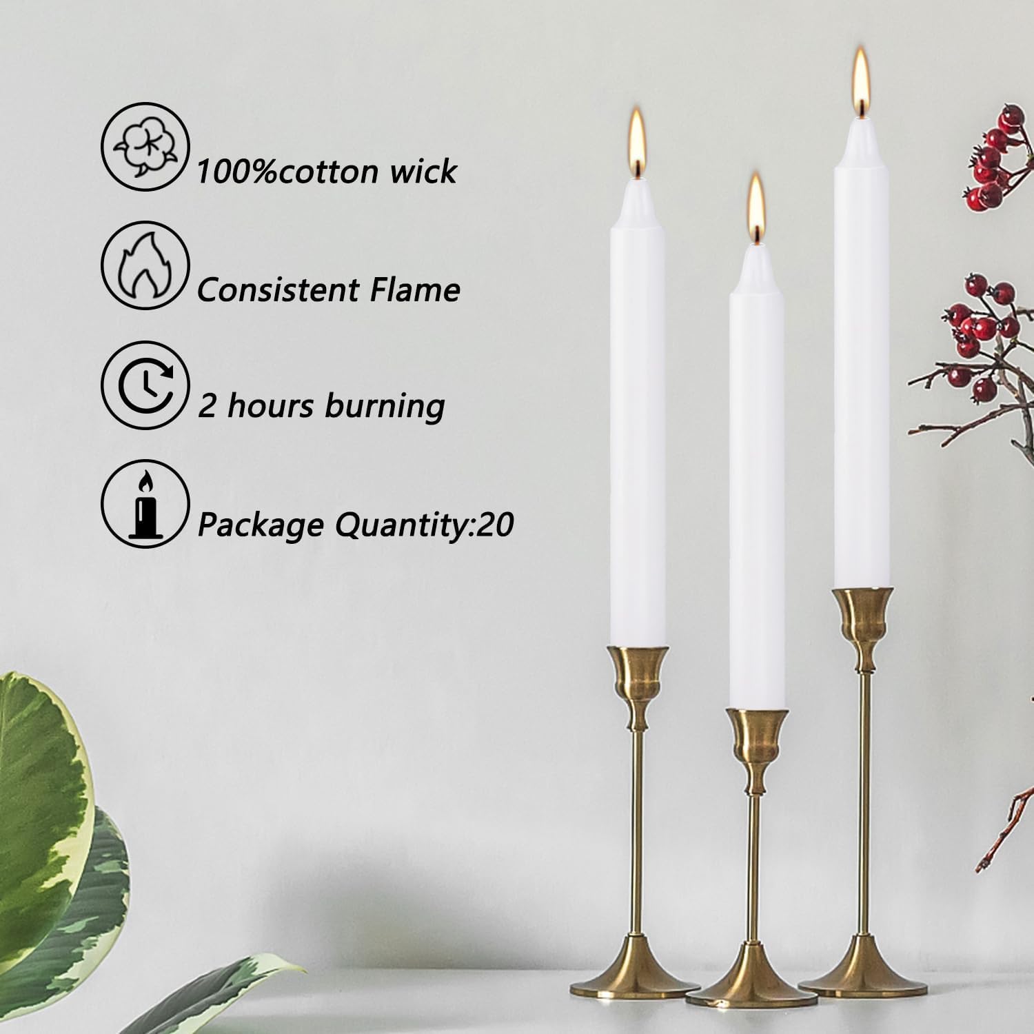 pliadvbu Bulk White Taper Candles 20 Pack Unscented Dripless 4 Inch Ideal for Christmas Home Weddings 1.5 Hour Burn Time - View 5 of 9