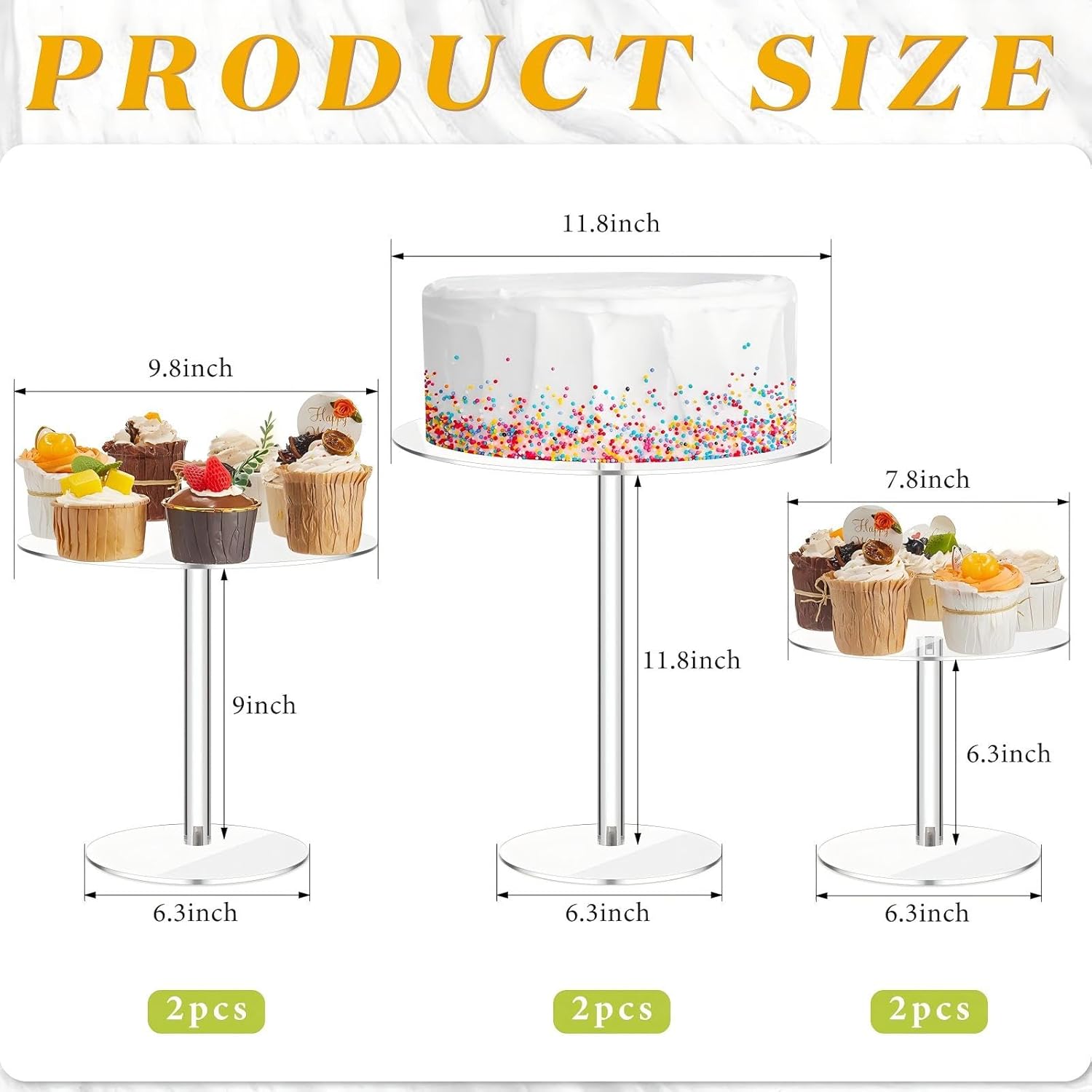 Hsei Hsei 6 Pcs Clear Acrylic Cake Stands Round Dessert Display Holders for Weddings Birthdays and Parties - View 2 of 7