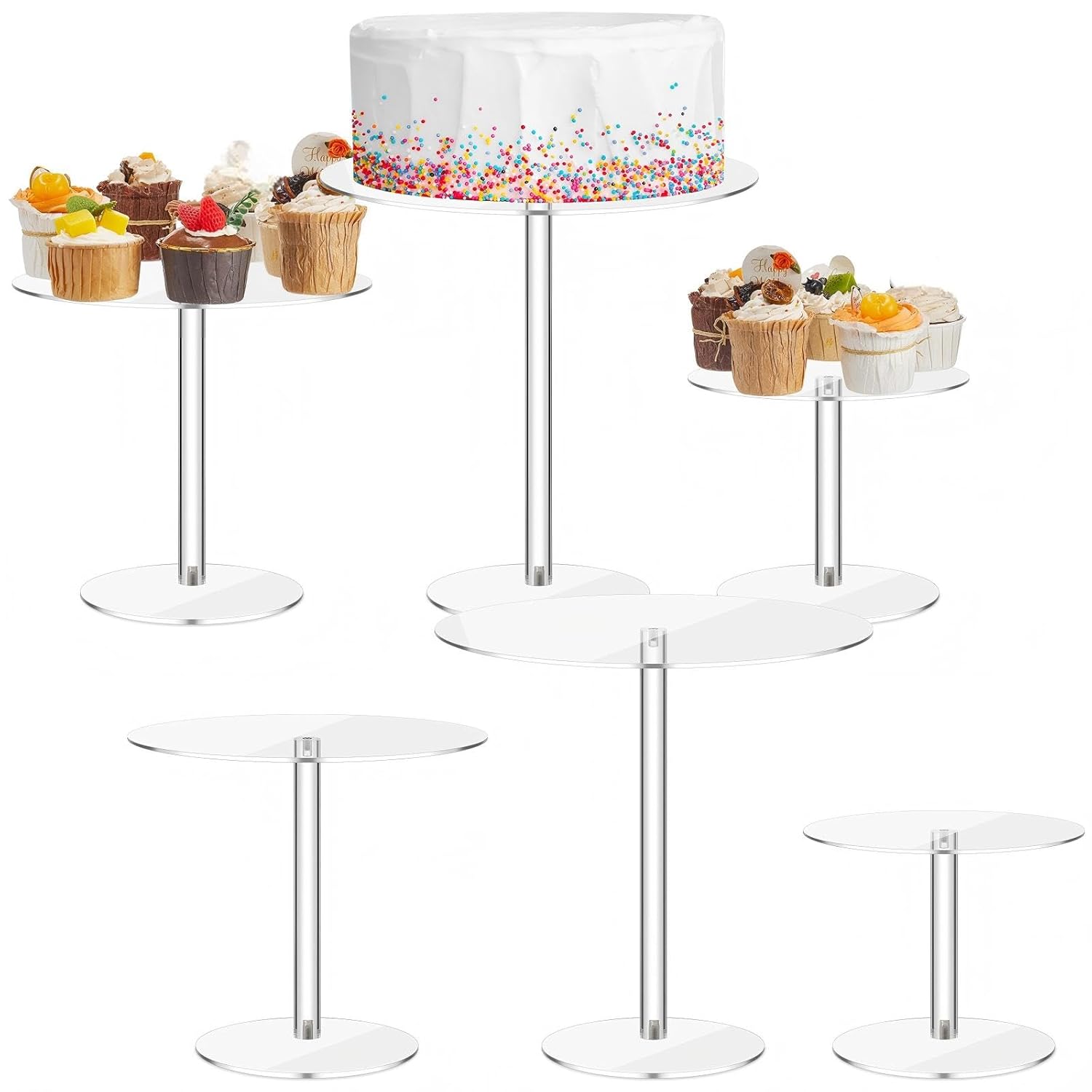Hsei Hsei 6 Pcs Clear Acrylic Cake Stands Round Dessert Display Holders for Weddings Birthdays and Parties