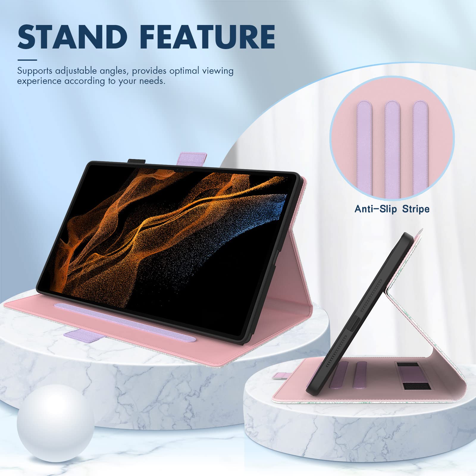 Dteck Dteck Galaxy Tab S10 S9 S8 Case Premium PU Leather Folding Smart Kickstand Auto Wake Sleep Cover with S Pen Holder Hummingbirds Design - View 3 of 7