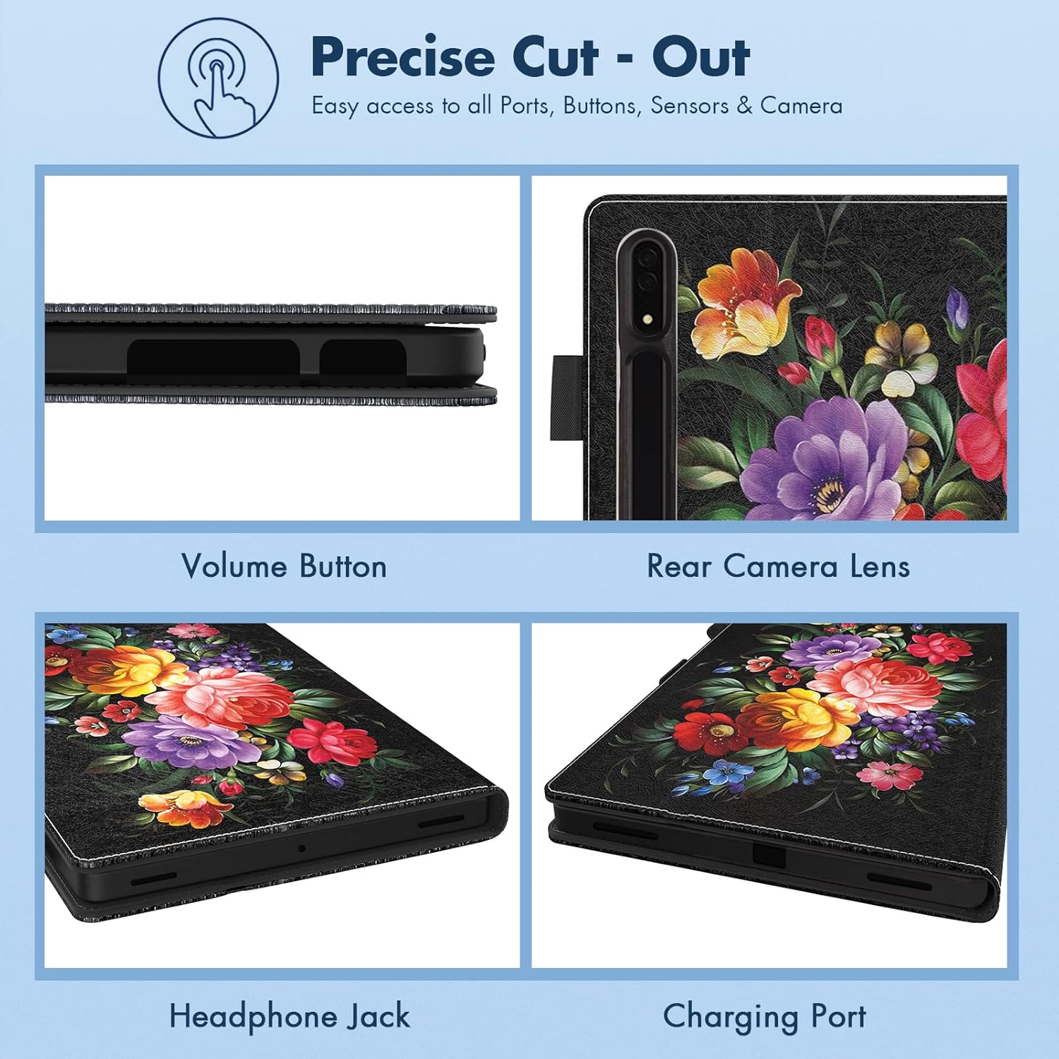 Dteck Dteck Premium PU Leather Case for Galaxy Tab S10 S9 S8 Ultra with Kickstand Auto Wake Sleep Cover and S Pen Holder Peony Flower Design - View 6 of 9