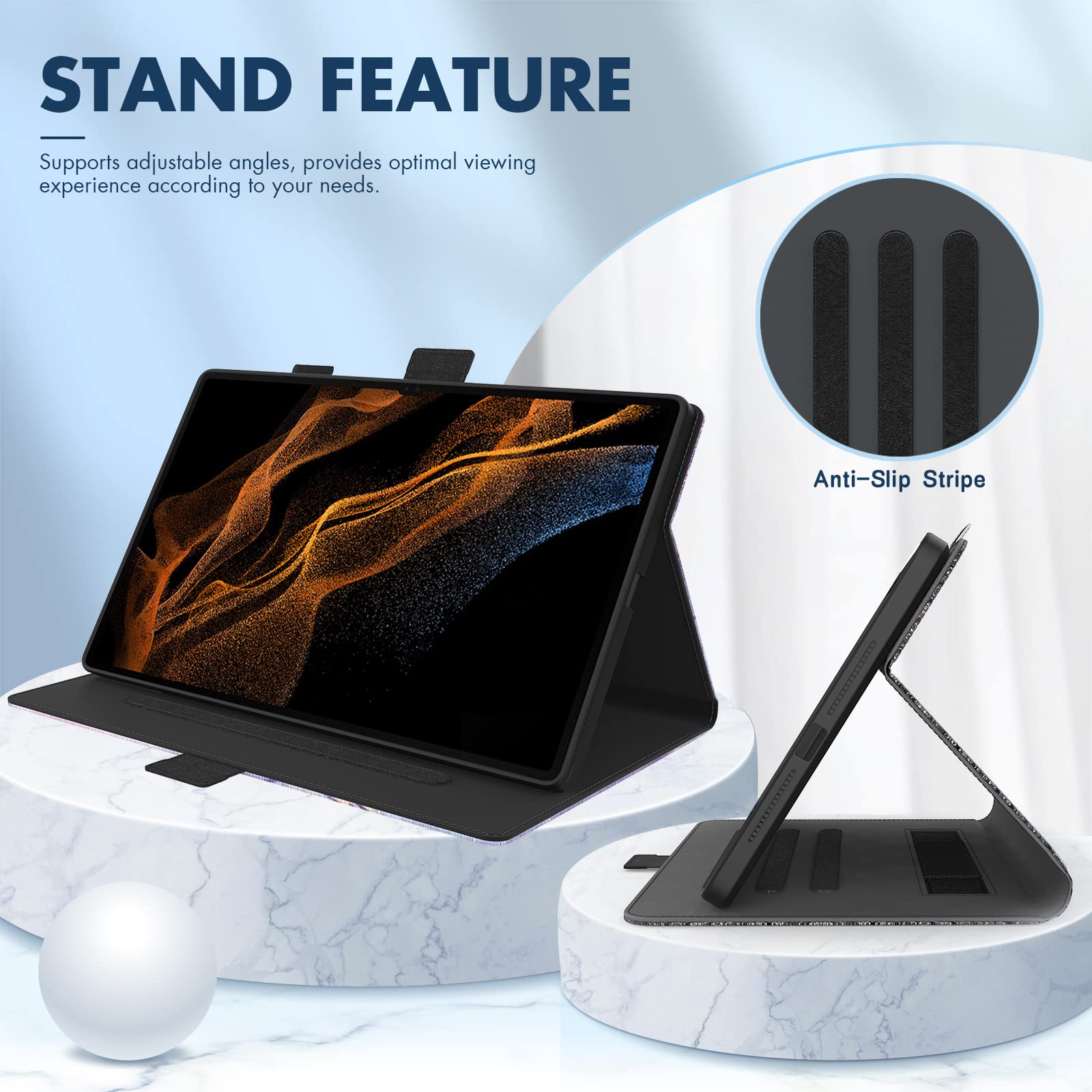 Dteck Dteck Premium PU Leather Case for Galaxy Tab S10 S9 S8 Ultra Folding Smart Kickstand Auto Wake Sleep Cover with S Pen Holder Flowers - View 3 of 7