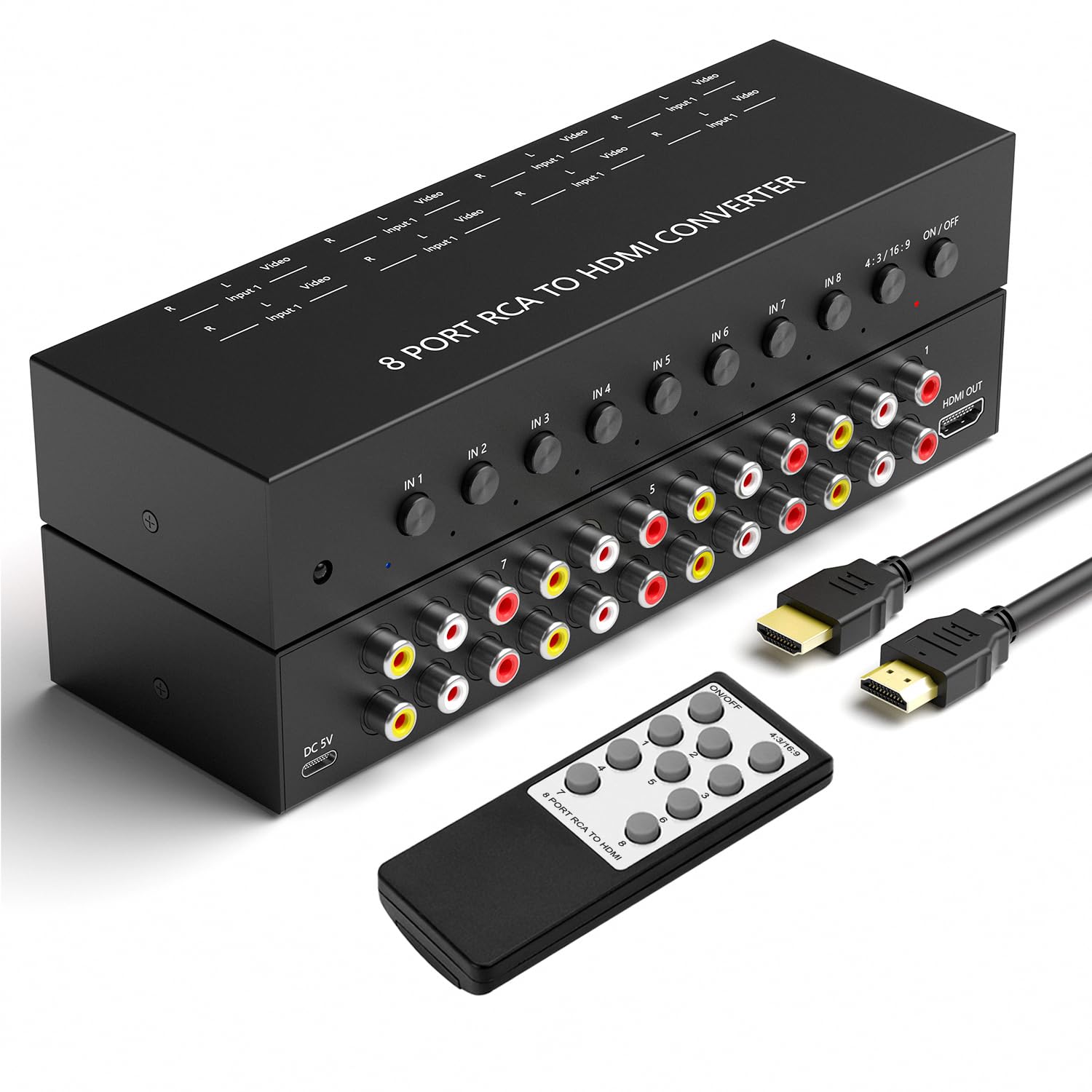 ZUZONG 8 Port RCA to HDMI Converter 1080P 720P AV Switch Adapter for Sega Xbox PS1 PS2 PS3 N64 NGC SNES WII VHS VCR Camera DVD with Remote