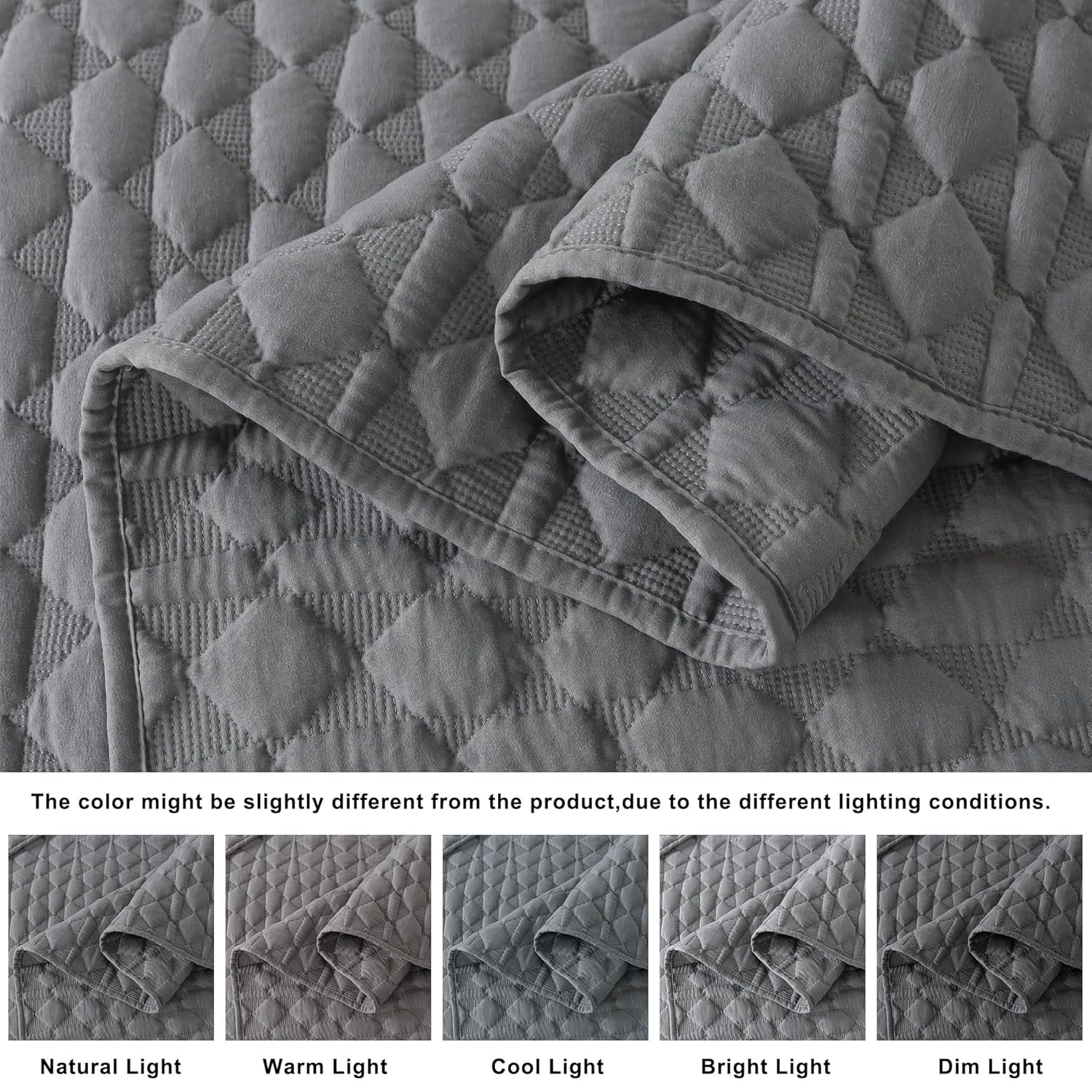 WDCOZY WDCOZY Oversized California King Quilt Bedding Set Dark Grey Lightweight Soft Bedspread Coverlet with Pillow Shams 3 Pieces 116x106 inches - View 3 of 9