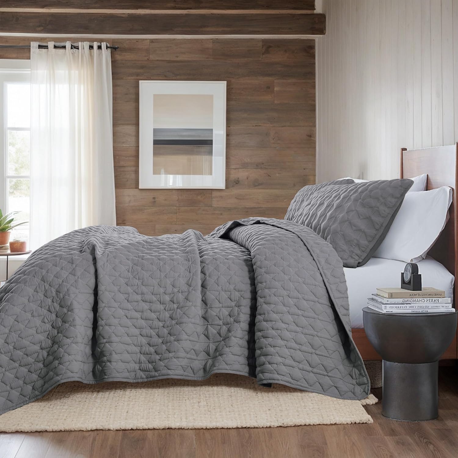 WDCOZY WDCOZY Oversized California King Quilt Bedding Set Dark Grey Lightweight Soft Bedspread Coverlet with Pillow Shams 3 Pieces 116x106 inches - View 5 of 9