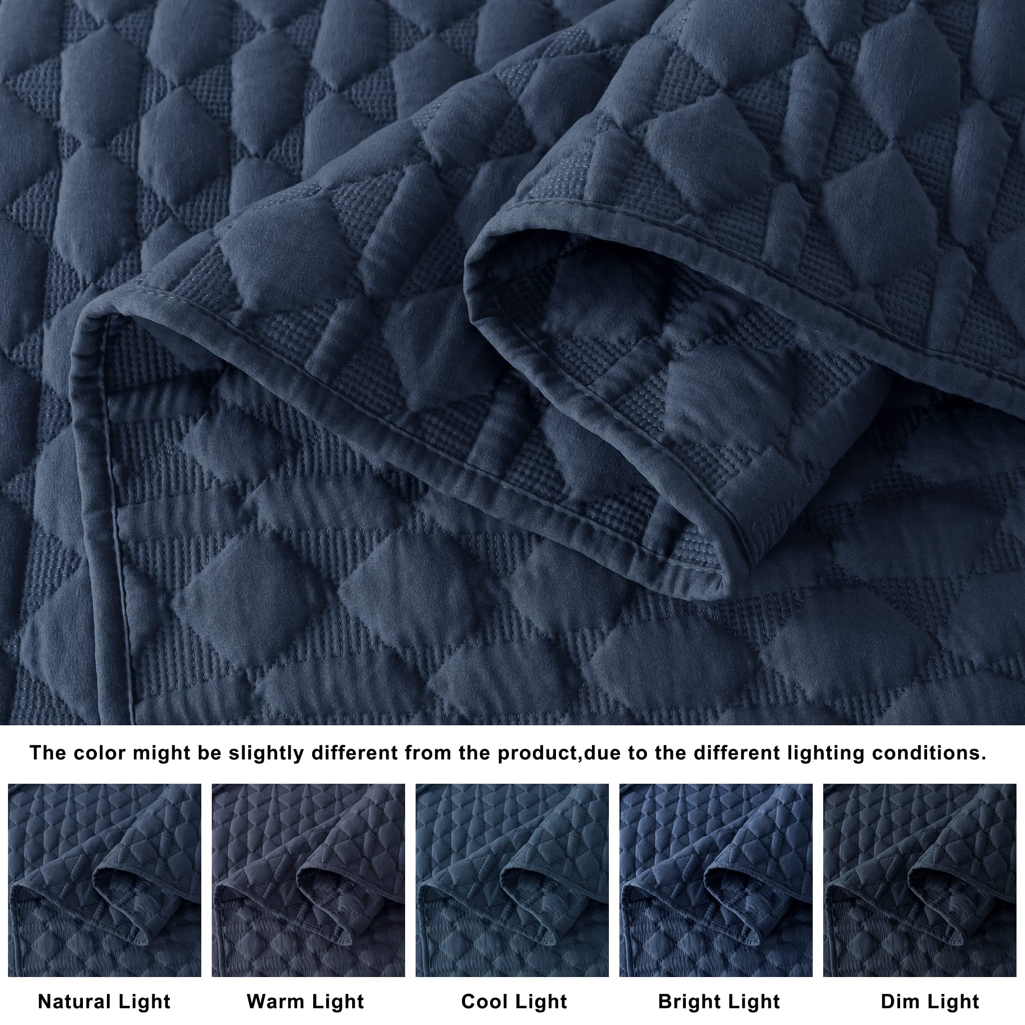 WDCOZY WDCOZY Oversized California King Size Quilt Bedding Set Navy Blue Lightweight Soft Bedspread Coverlet 3 Pieces All Season 116x106 inches - View 3 of 8