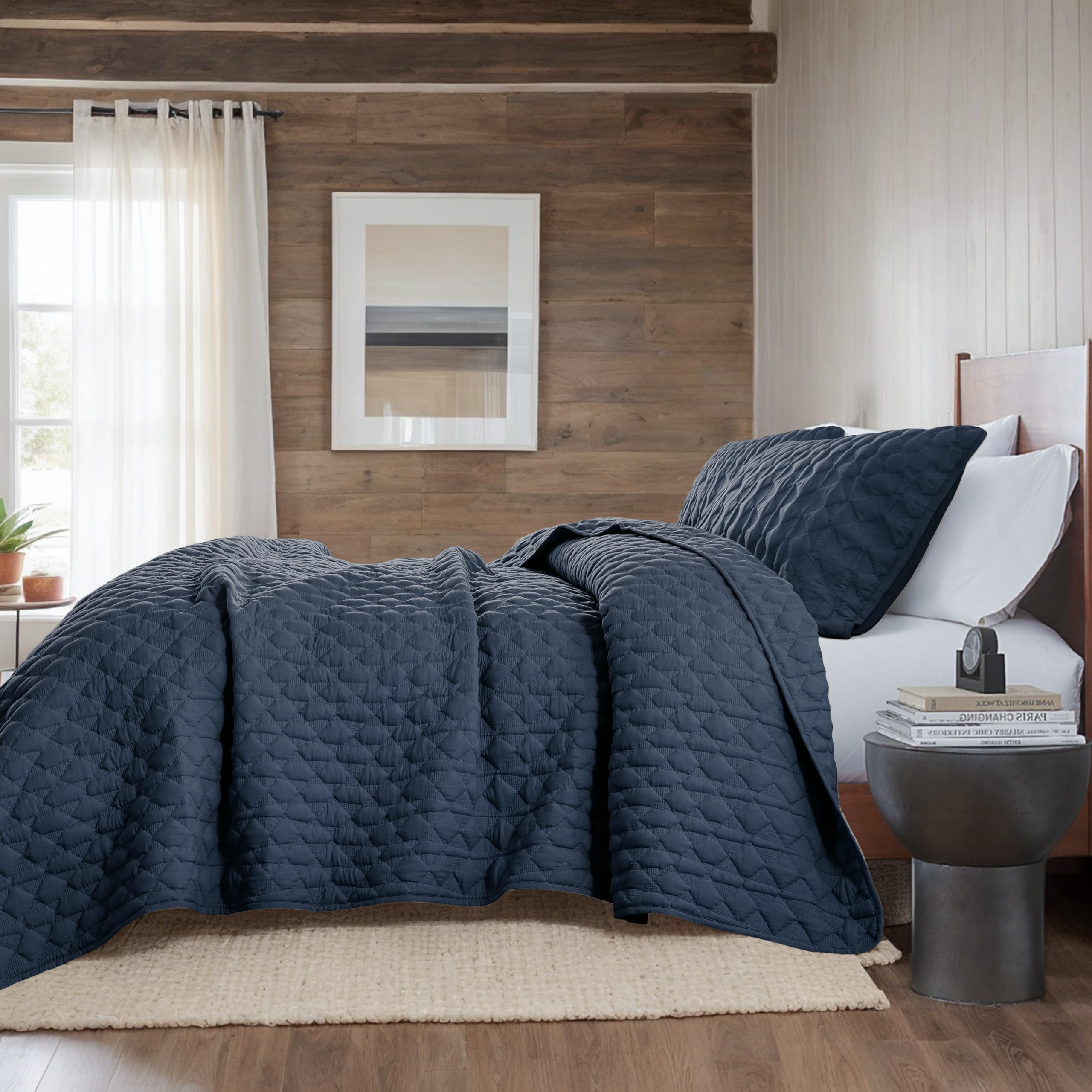 WDCOZY WDCOZY Oversized California King Size Quilt Bedding Set Navy Blue Lightweight Soft Bedspread Coverlet 3 Pieces All Season 116x106 inches - View 5 of 8