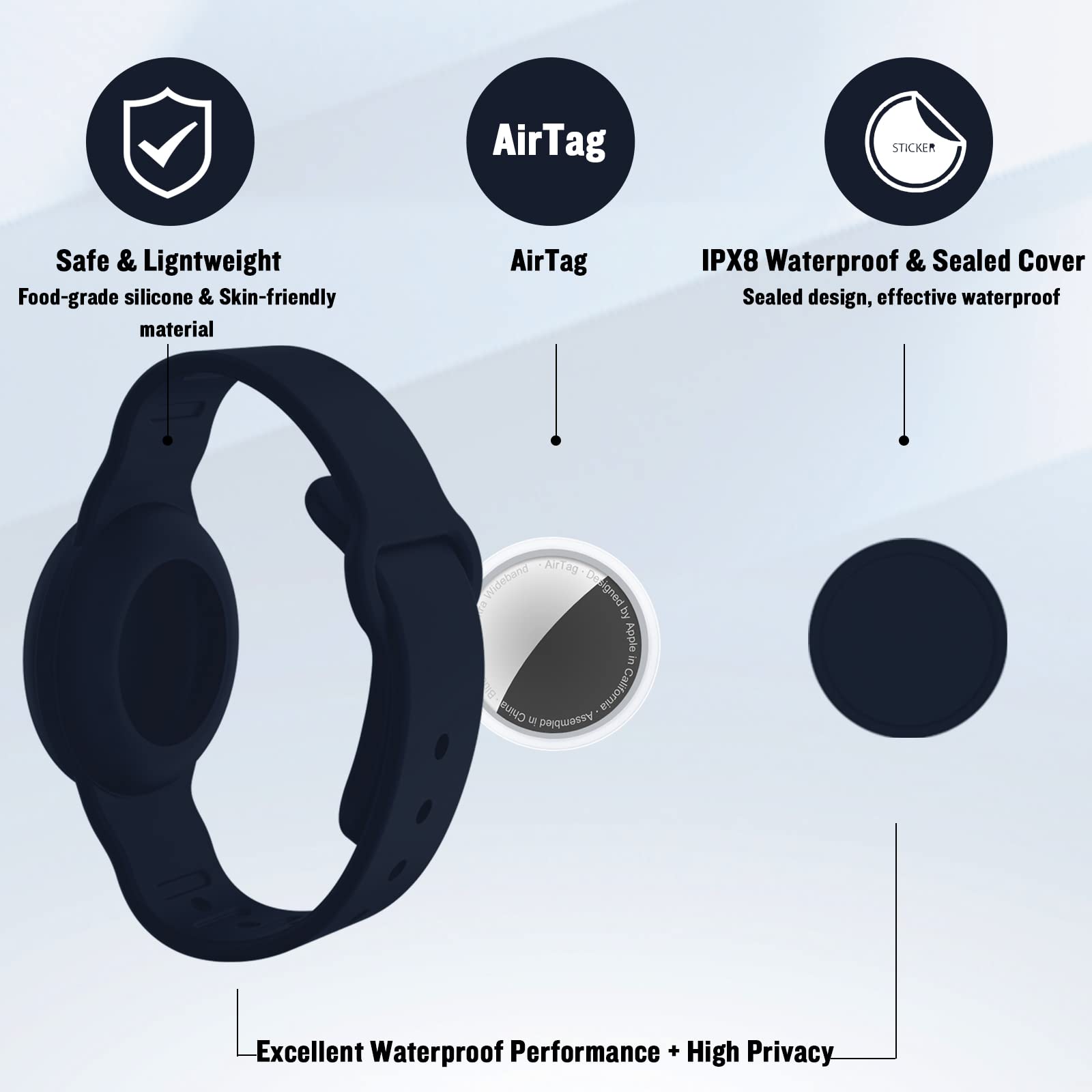 KAHADI KAHADI 2 Pack Waterproof AirTag Bracelet for Kids Hidden Silicone Wristband GPS Tracker Case for Child Anti-Loss Protection Black Navy Blue - View 2 of 6