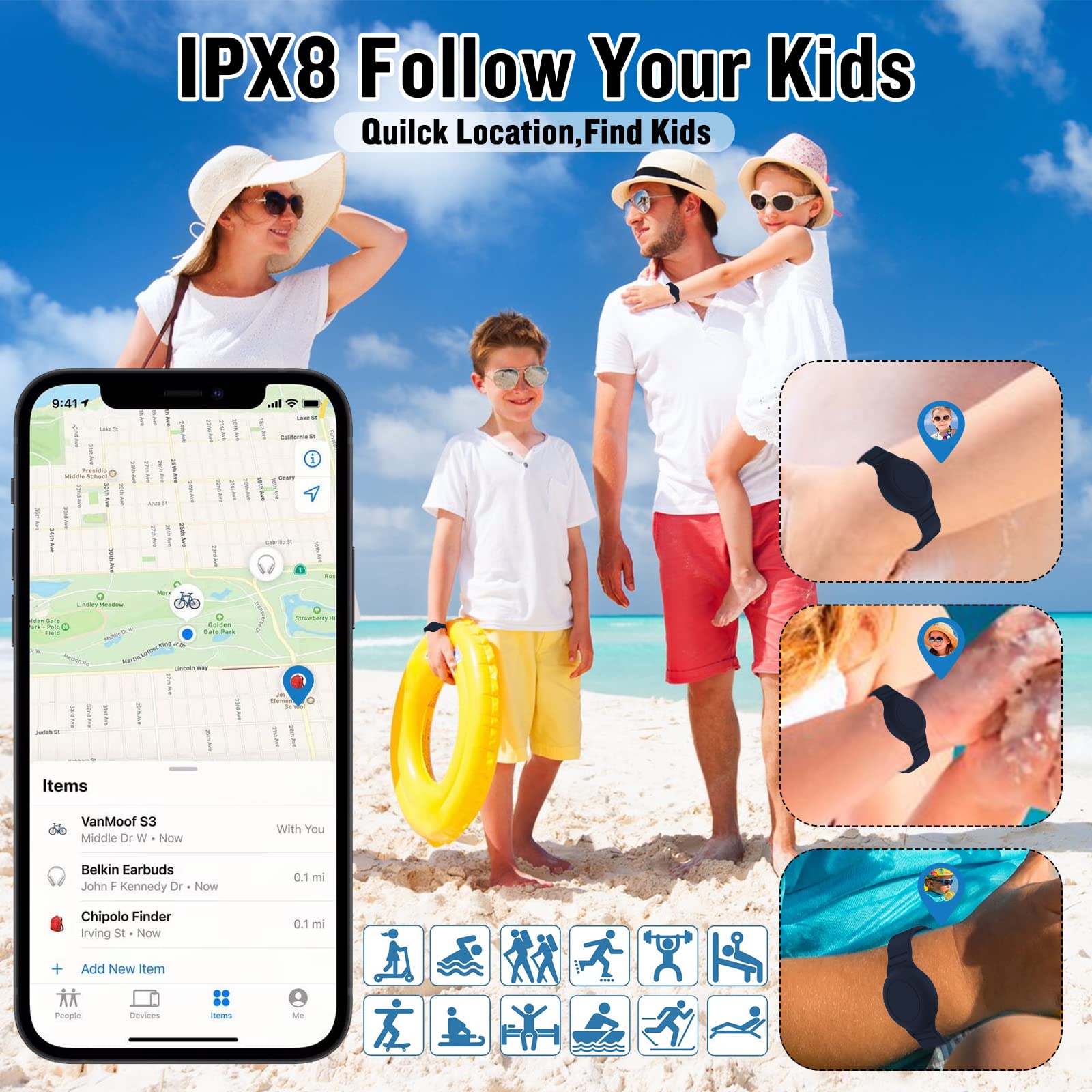 KAHADI KAHADI 2 Pack Waterproof AirTag Bracelet for Kids Hidden Silicone Wristband GPS Tracker Case for Child Anti-Loss Protection Black Navy Blue - View 4 of 6