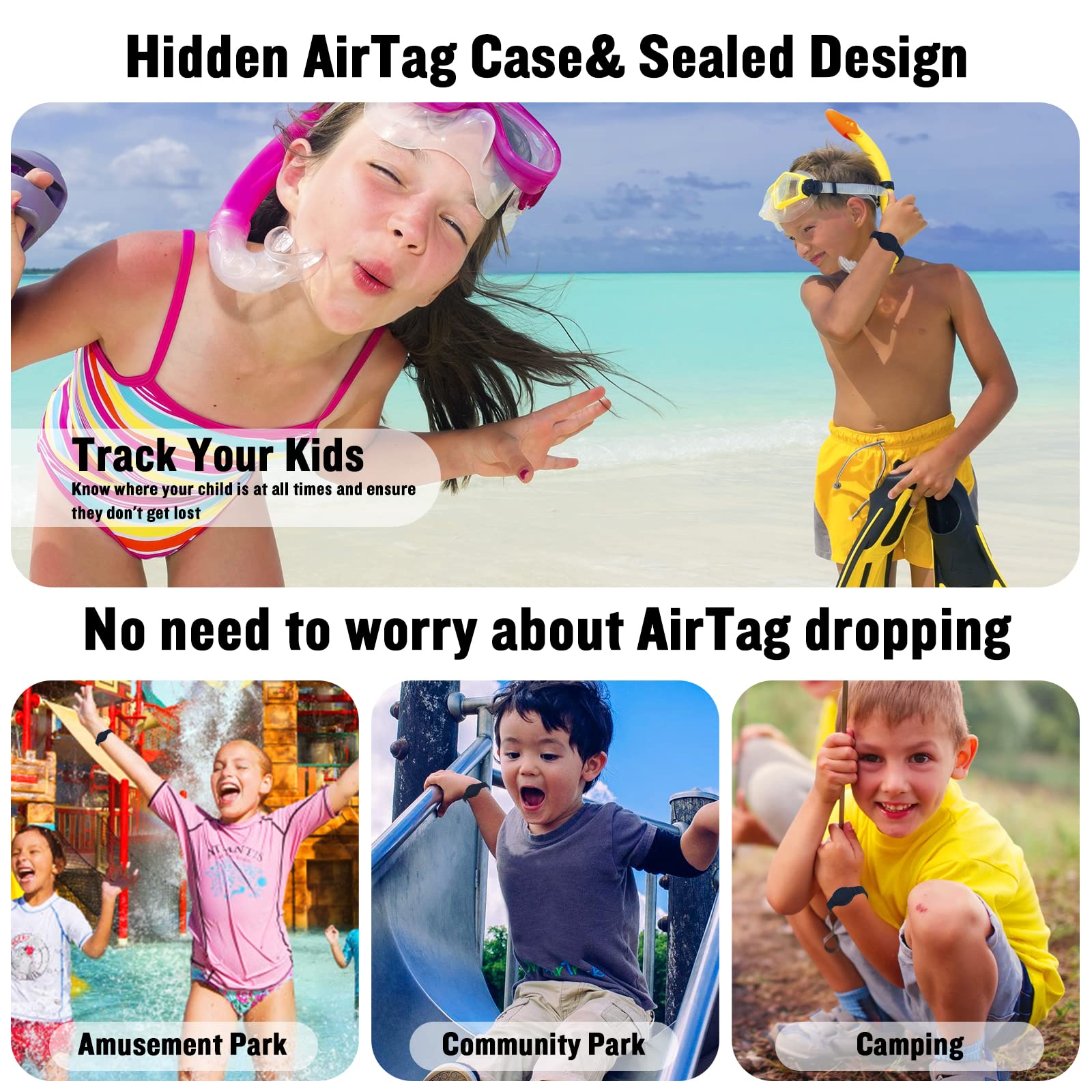 KAHADI KAHADI 2 Pack Waterproof AirTag Bracelet for Kids Hidden Silicone Wristband GPS Tracker Case for Child Anti-Loss Protection Black Navy Blue - View 5 of 6