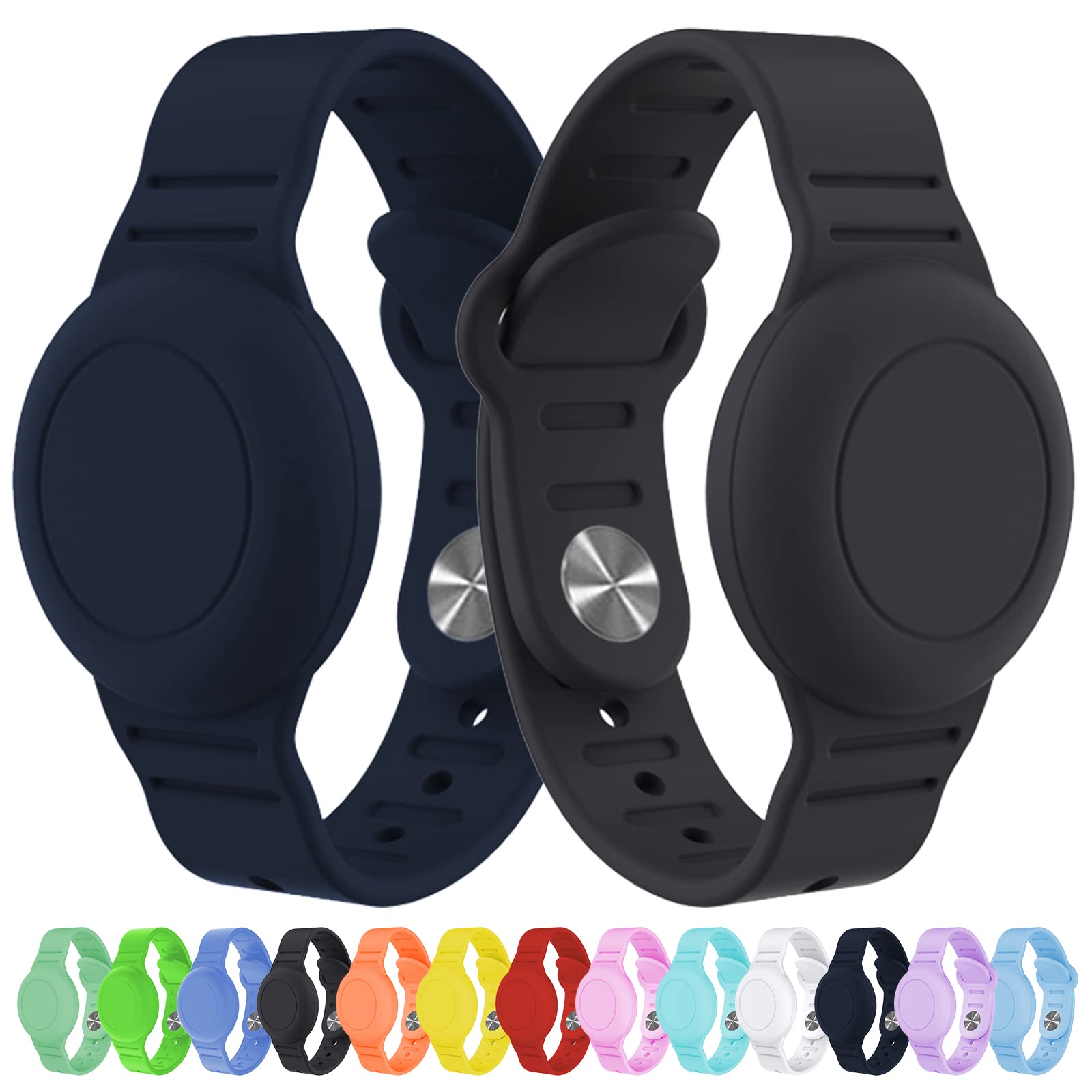 KAHADI KAHADI 2 Pack Waterproof AirTag Bracelet for Kids Hidden Silicone Wristband GPS Tracker Case for Child Anti-Loss Protection Black Navy Blue