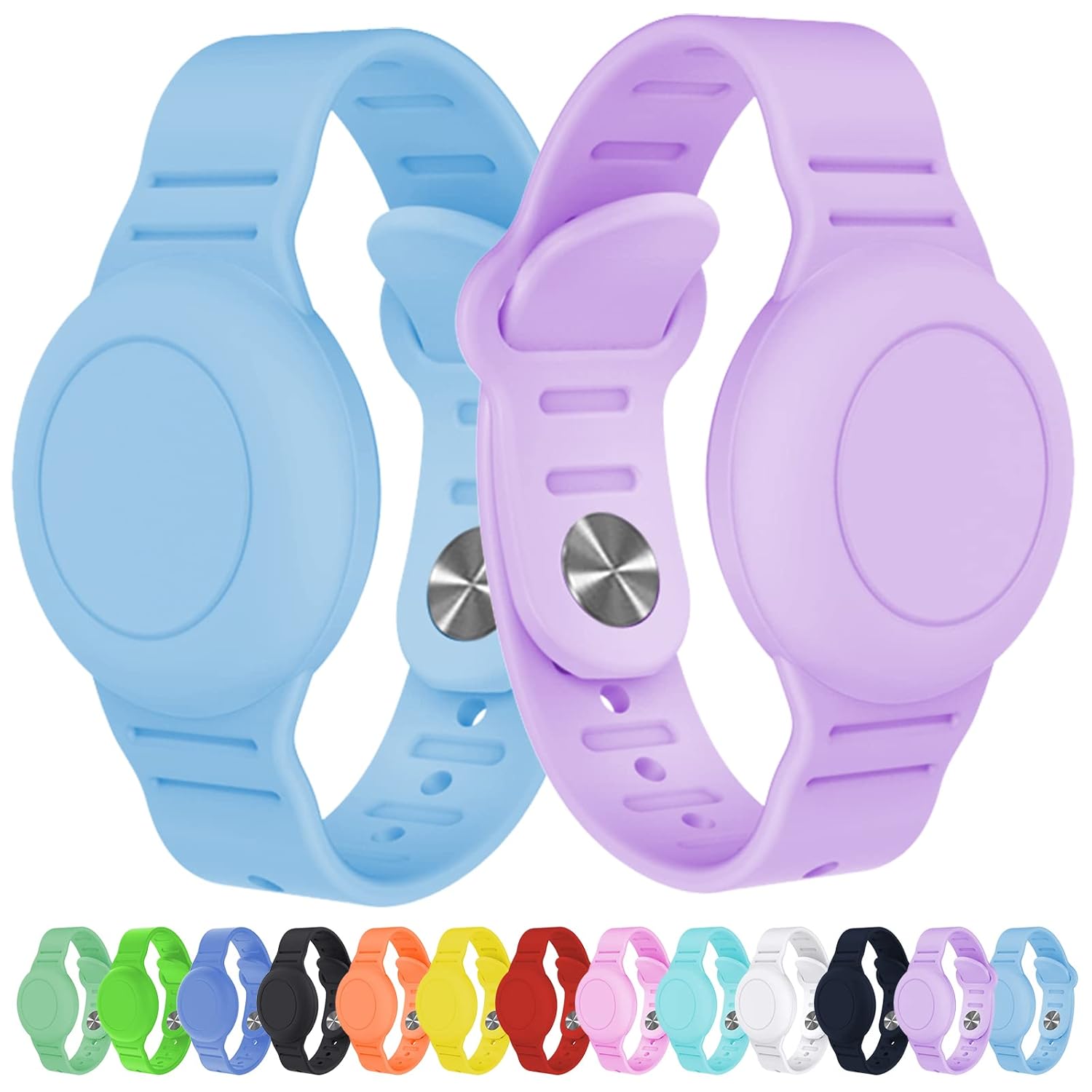 KAHADI KAHADI 2 Pack Waterproof AirTag Bracelet for Kids Silicone Wristband GPS Tracker Case Child Toddler Secure Anti-Loss Protection Blue Purple