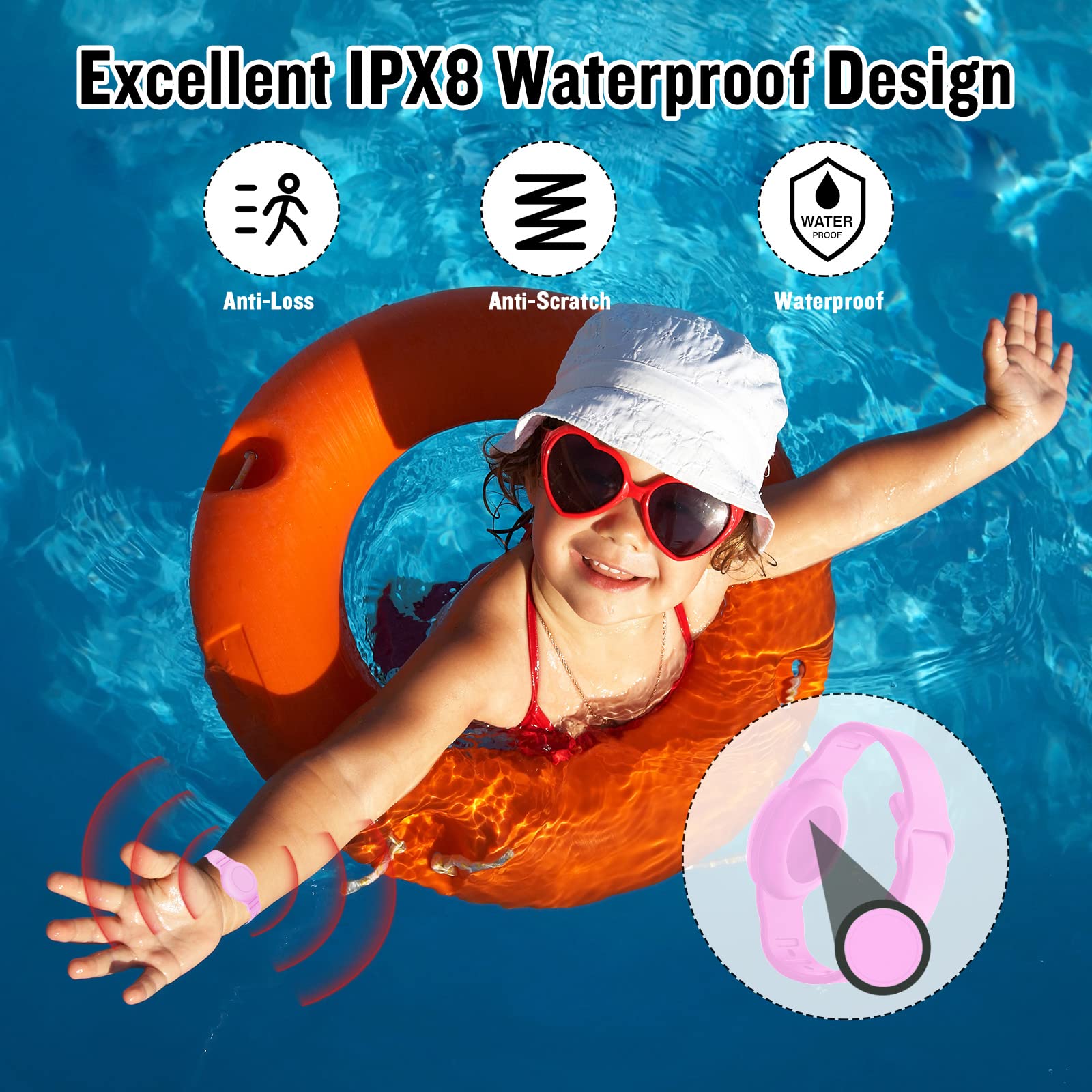 KAHADI KAHADI 2 Pack Waterproof AirTag Bracelet for Kids Hidden Silicone Wristband GPS Tracker Case for Child Toddler Secure Anti-Loss Protection Pink Purple - View 3 of 6