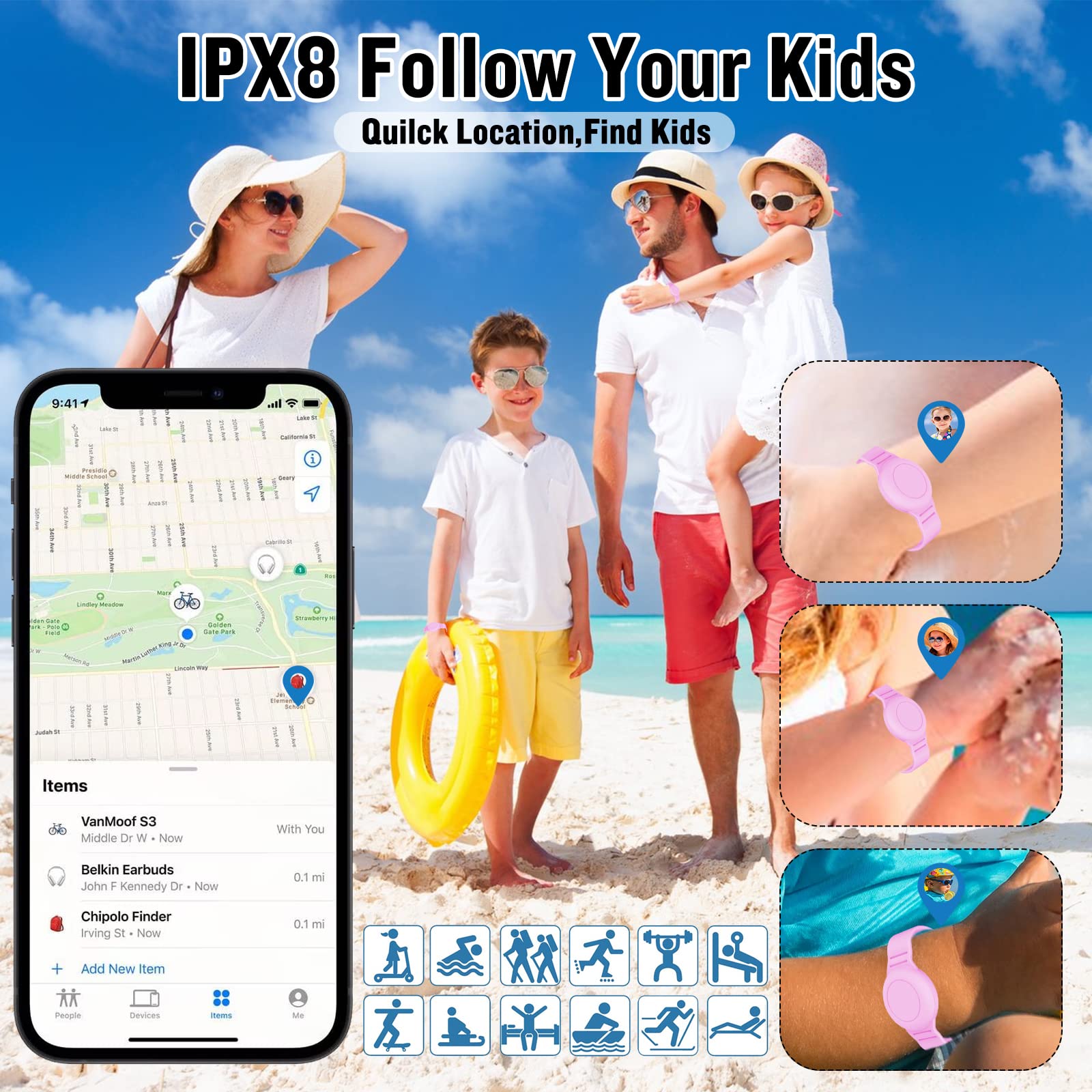 KAHADI KAHADI 2 Pack Waterproof AirTag Bracelet for Kids Hidden Silicone Wristband GPS Tracker Case for Child Toddler Secure Anti-Loss Protection Pink Purple - View 4 of 6