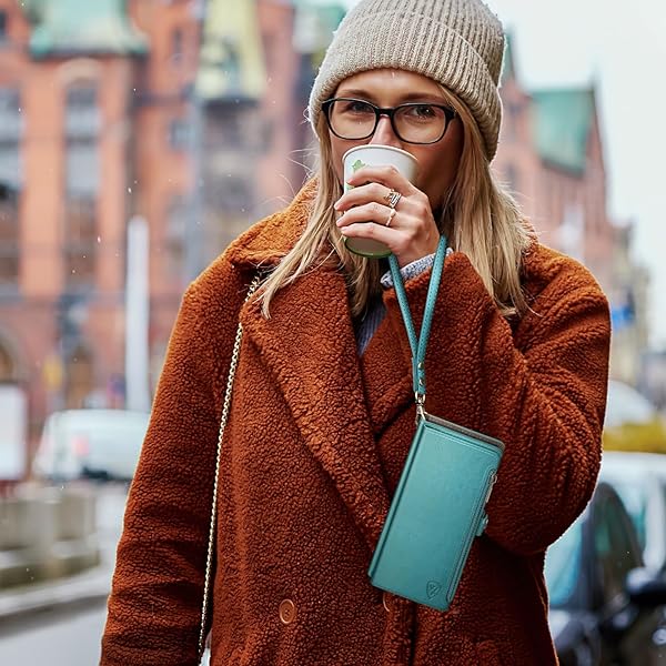 XcaseBar XcaseBar iPhone 13 Wallet Case Zipper Credit Card Holder RFID Blocking Flip Folio PU Leather Shockproof Cover for Apple 13 Blue Green - View 7 of 8