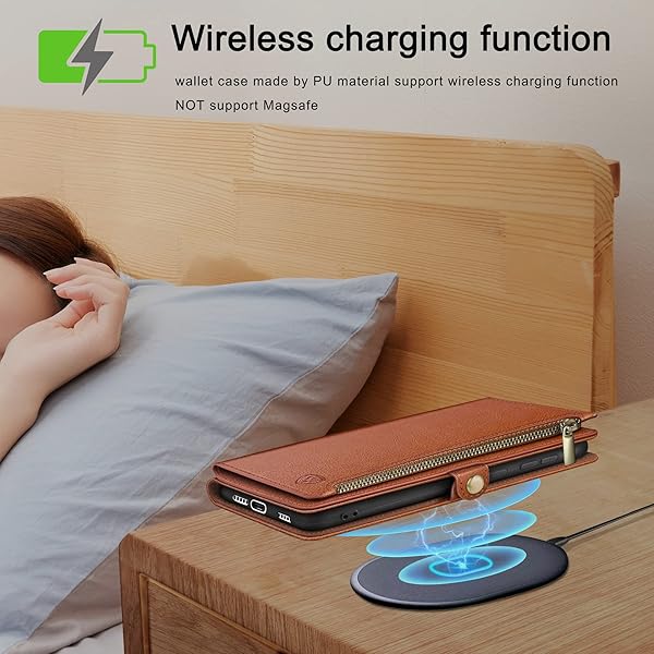 XcaseBar XcaseBar iPhone 13 Wallet Case Zipper Credit Card Holder RFID Blocking Flip Folio PU Leather Shockproof Cover Light Brown - View 6 of 8