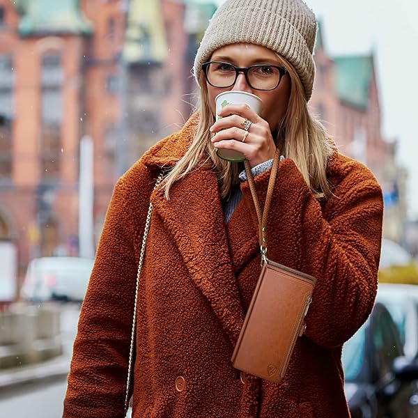 XcaseBar XcaseBar iPhone 13 Wallet Case Zipper Credit Card Holder RFID Blocking Flip Folio PU Leather Shockproof Cover Light Brown - View 7 of 8