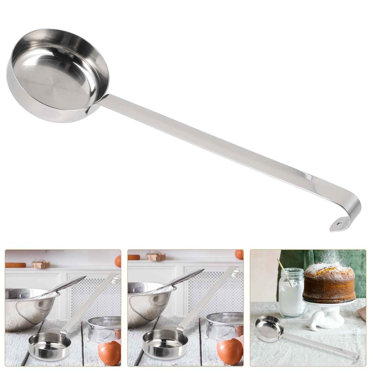 Hemoton HEMOTON Pizza Sauce Spoon Portion Ladle Gravy Soup Portioner Metal Pizza Peel Dough Docker Flat Bottom Serving Spoon Stainless Steel Bucket - View 4 of 9