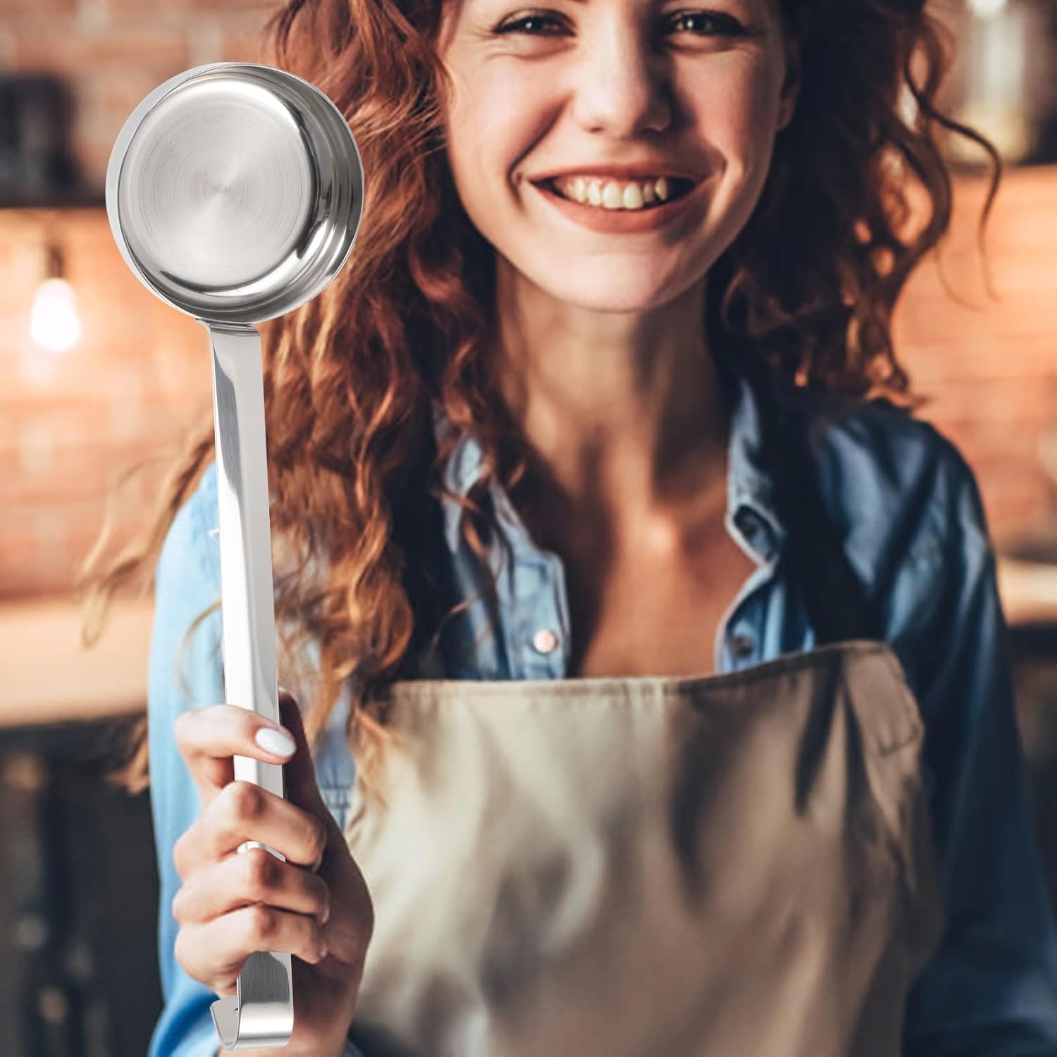 Hemoton HEMOTON Pizza Sauce Spoon Portion Ladle Gravy Soup Portioner Metal Pizza Peel Dough Docker Flat Bottom Serving Spoon Stainless Steel Bucket - View 8 of 9