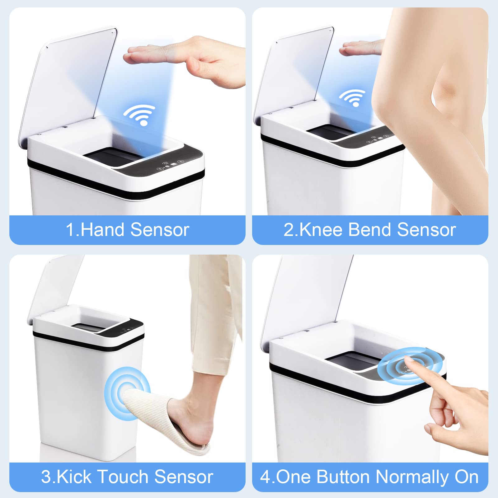 Anborry Anborry Touchless Bathroom Trash Cans 2 Pack 2.2 Gallon Slim Automatic Motion Sensor Garbage Bins for Home Office Kitchen White - View 6 of 9