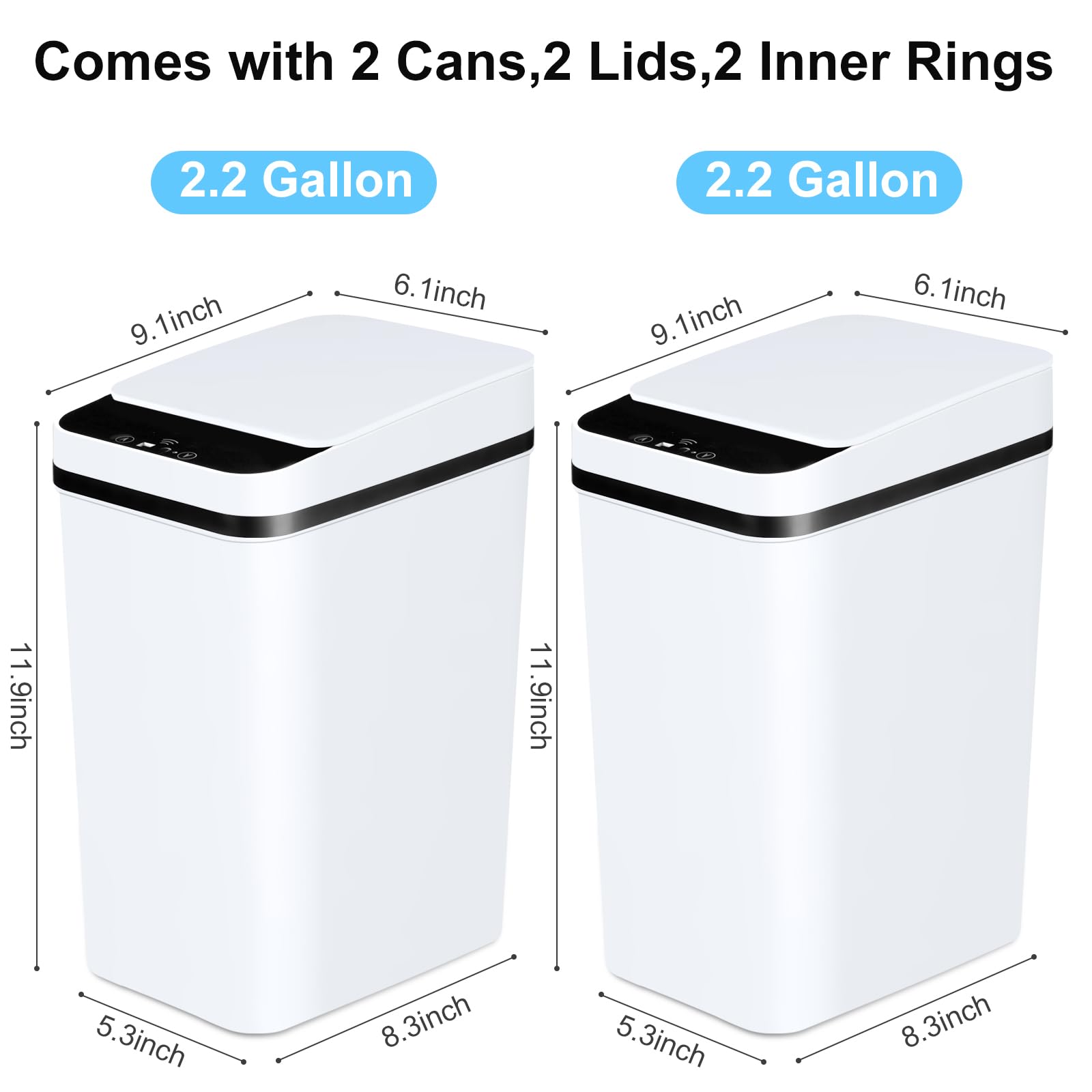 Anborry Anborry Touchless Bathroom Trash Cans 2 Pack 2.2 Gallon Slim Automatic Motion Sensor Garbage Bins for Home Office Kitchen White - View 8 of 9