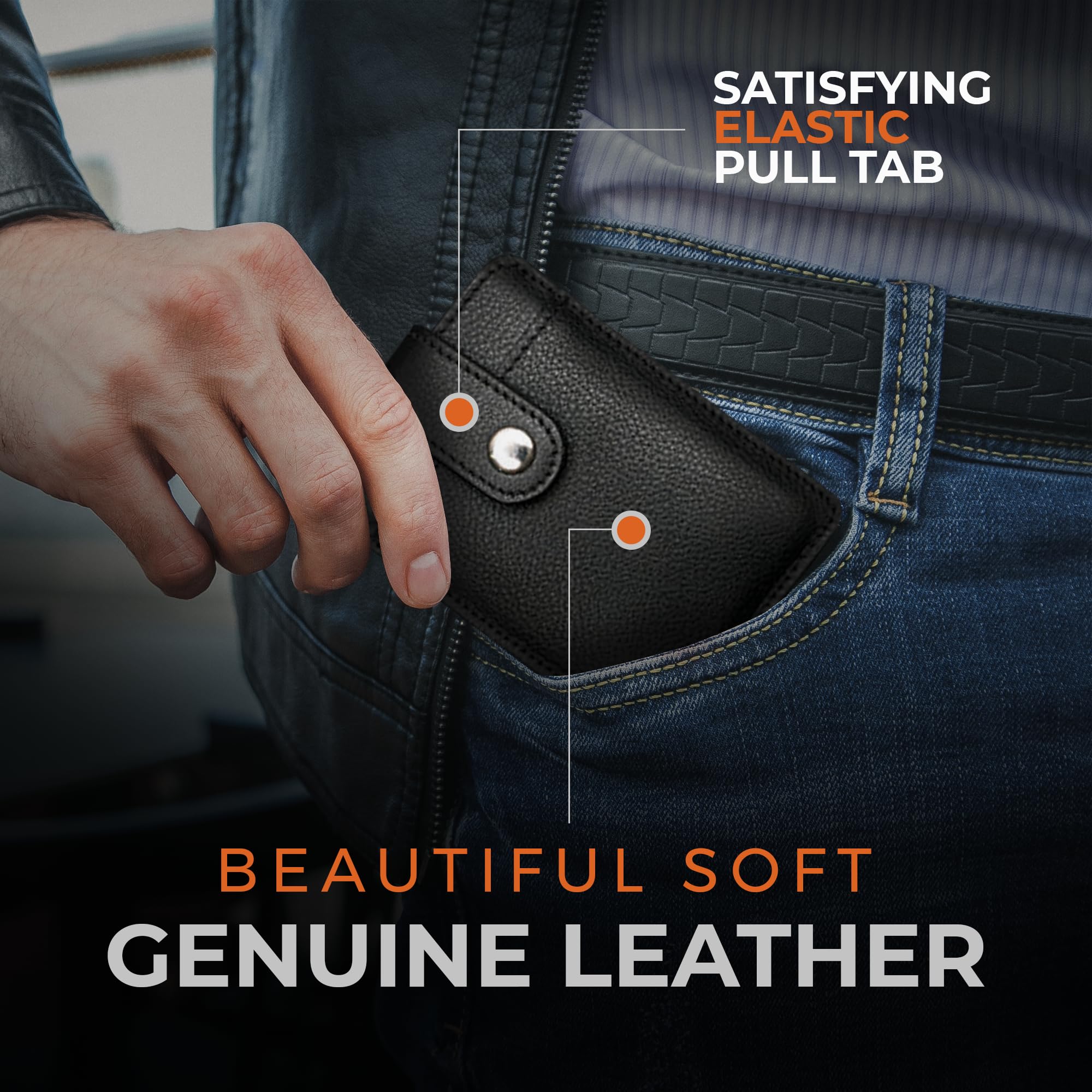 DAILYCARRYCO. DAILYCARRYCO Ultra Thin Leather Wallet Slim RFID Wallet for Men Genuine Leather Card Holder Fits 7 Cards Handmade Minimalist Black - View 4 of 5