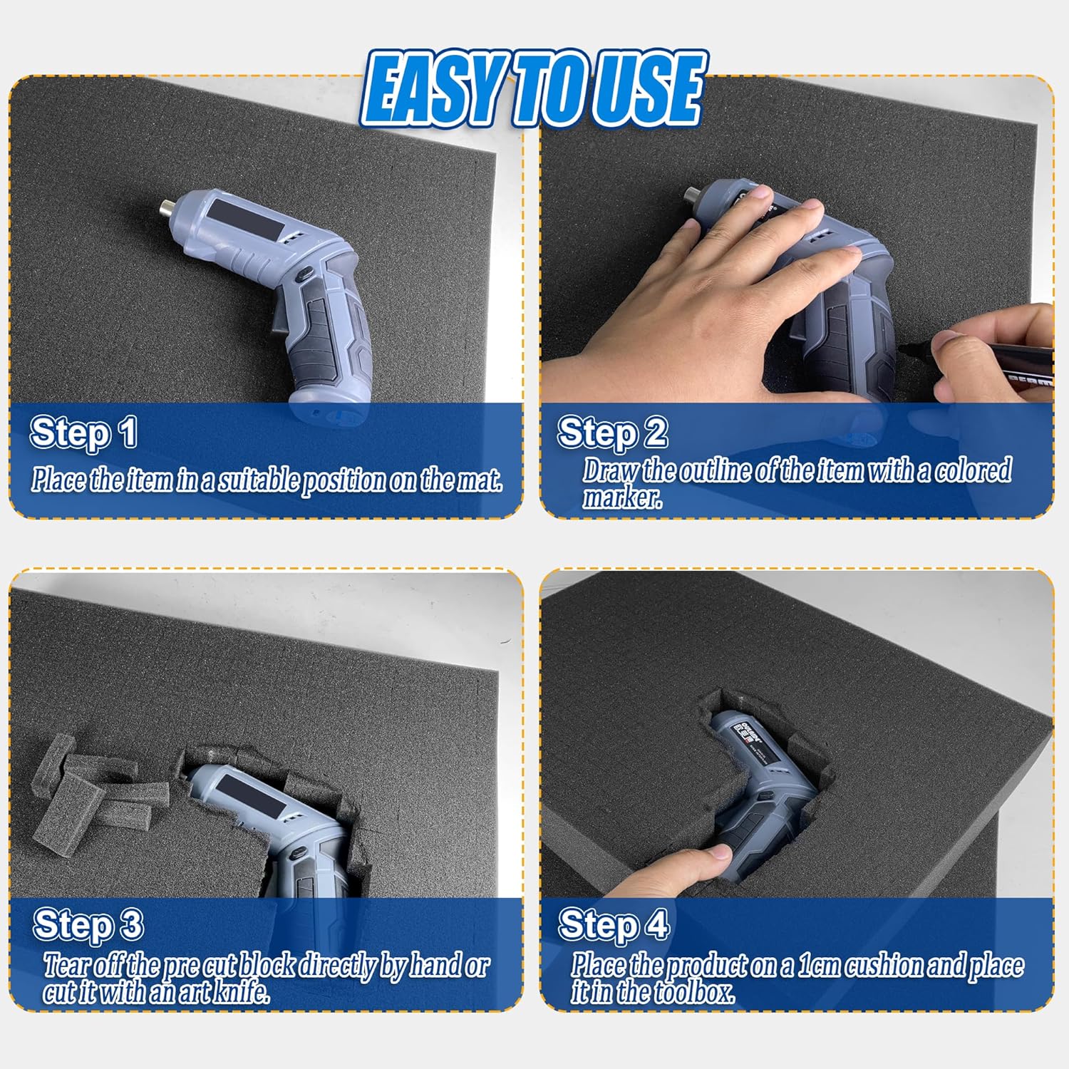 Joewuzun Pick Apart Foam Insert 3 PCS Pluck Pre Cubed Insert for Tool Box Storage Drawer Pad 16in x 12in - View 5 of 7