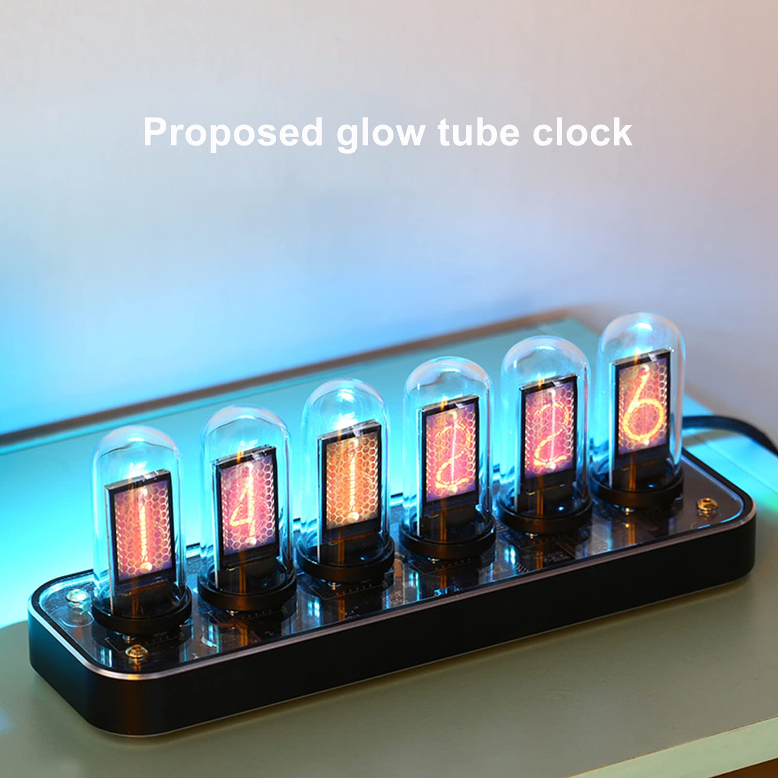TPHRAVAL Nixie Clock Imitation Glow Tube with Custom Picture Upload Gesture Control 12/24 Hour Switch 40 Styles Aluminum Alloy Base Creative Decor - View 2 of 7