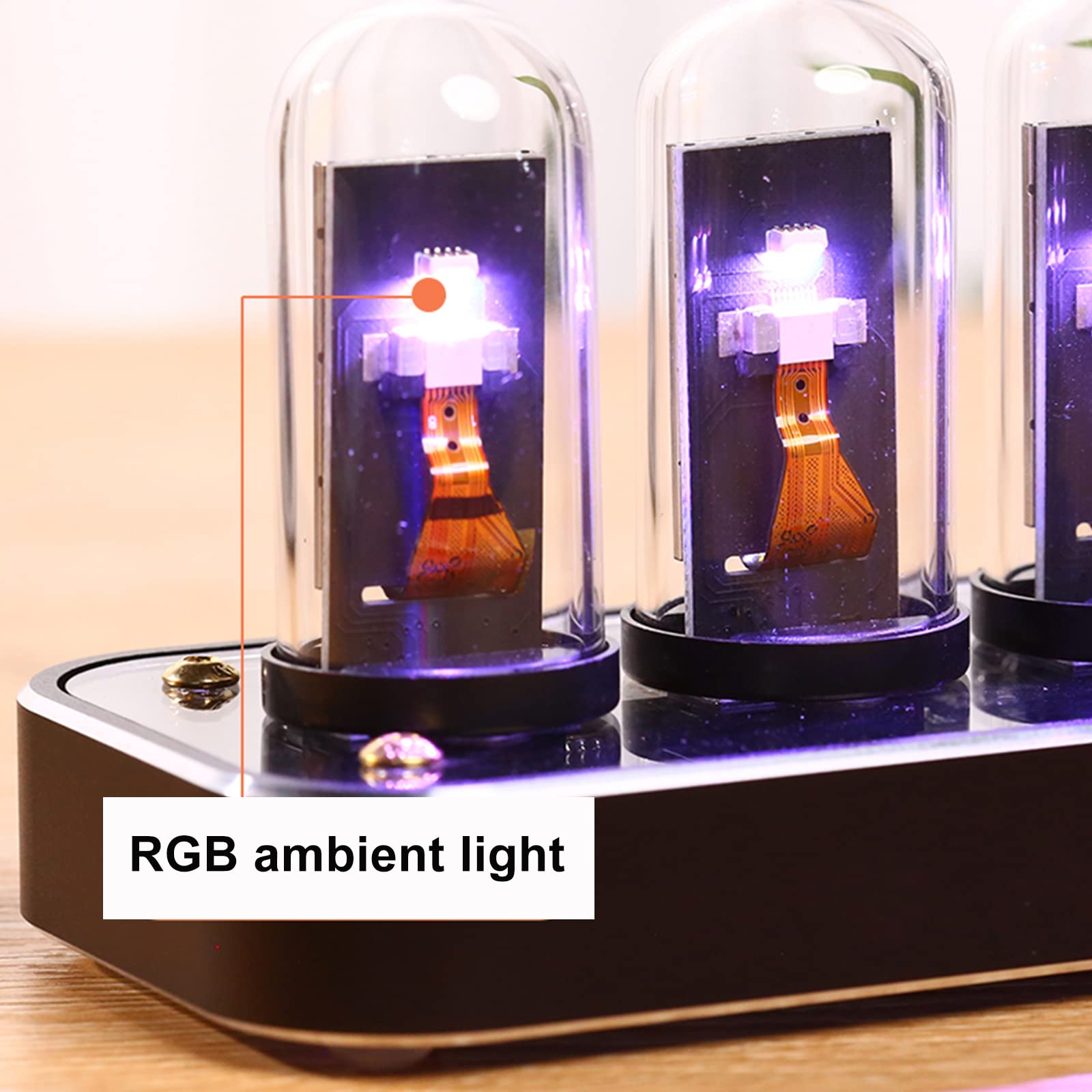 TPHRAVAL Nixie Clock Imitation Glow Tube with Custom Picture Upload Gesture Control 12/24 Hour Switch 40 Styles Aluminum Alloy Base Creative Decor - View 4 of 7